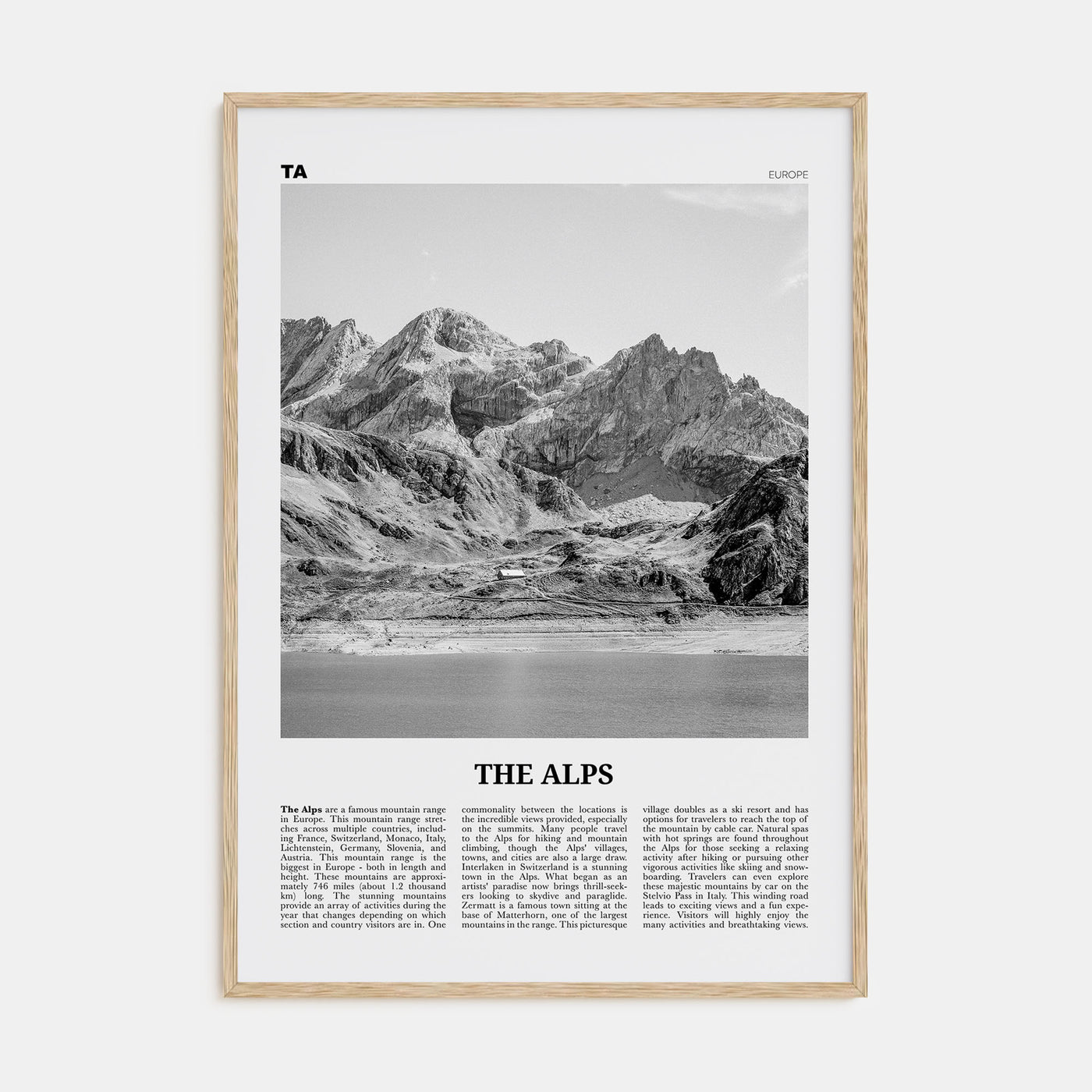 The Alps Travel B&W Poster