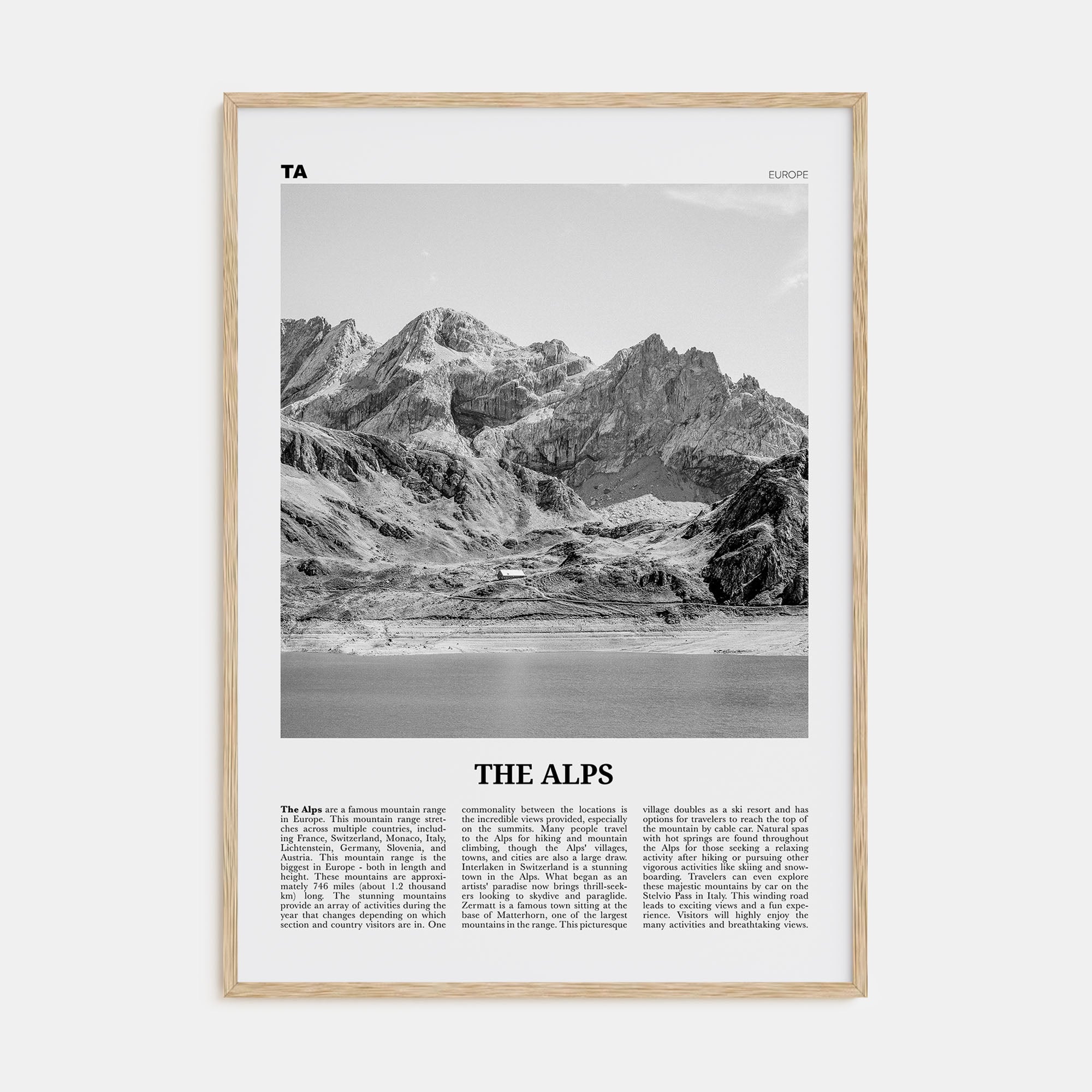 The Alps Travel B&W Poster