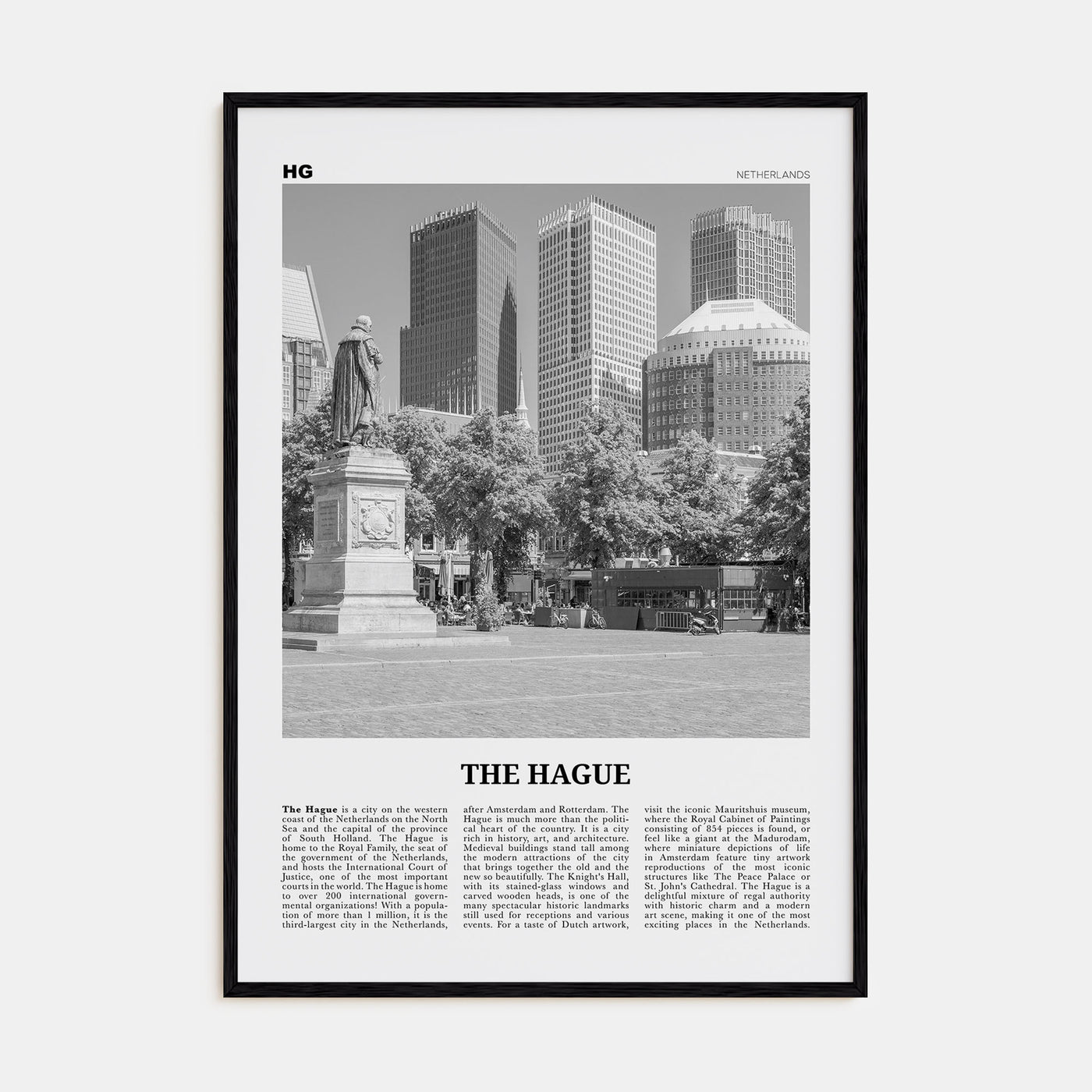 The Hague Travel B&W Poster