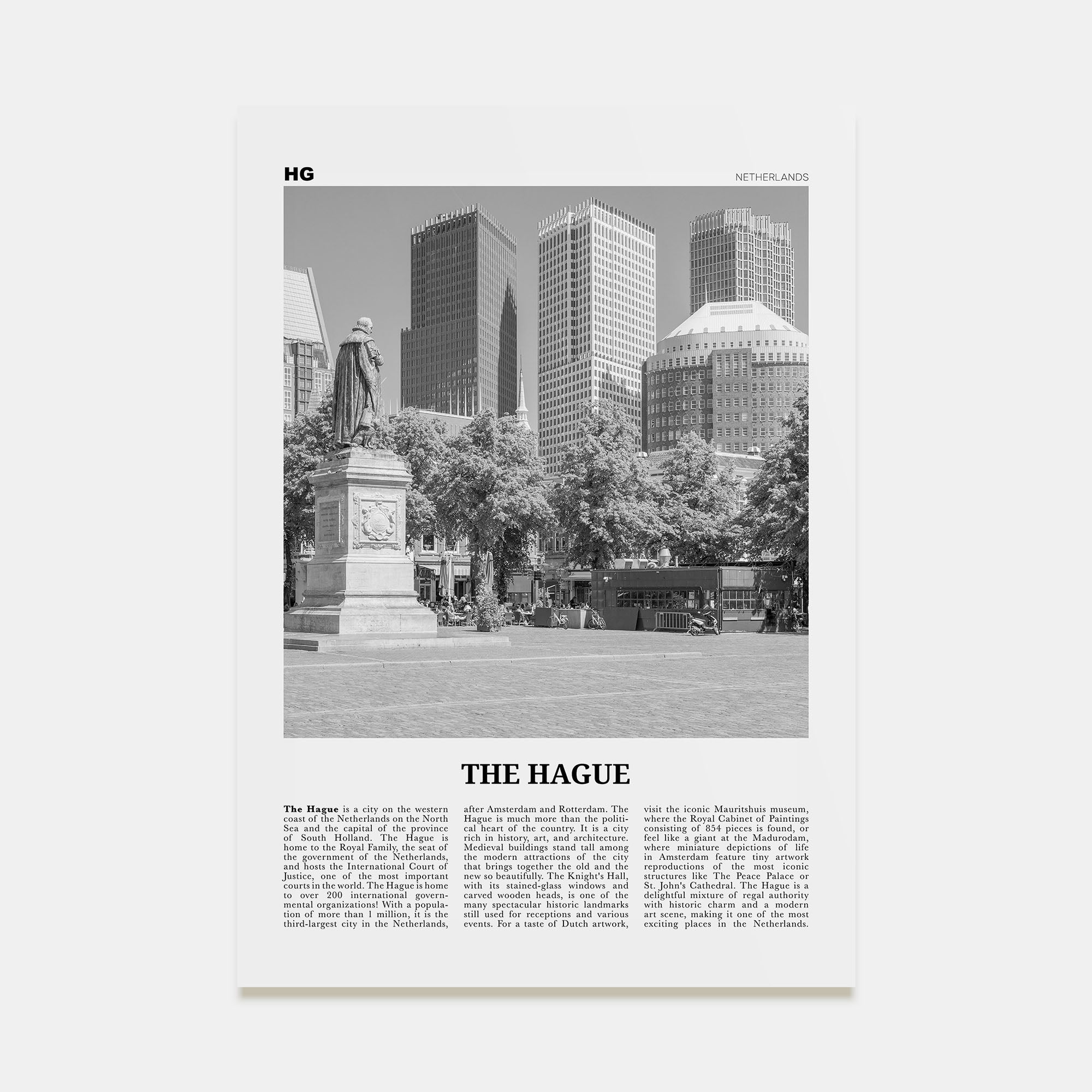 The Hague Travel B&W Poster