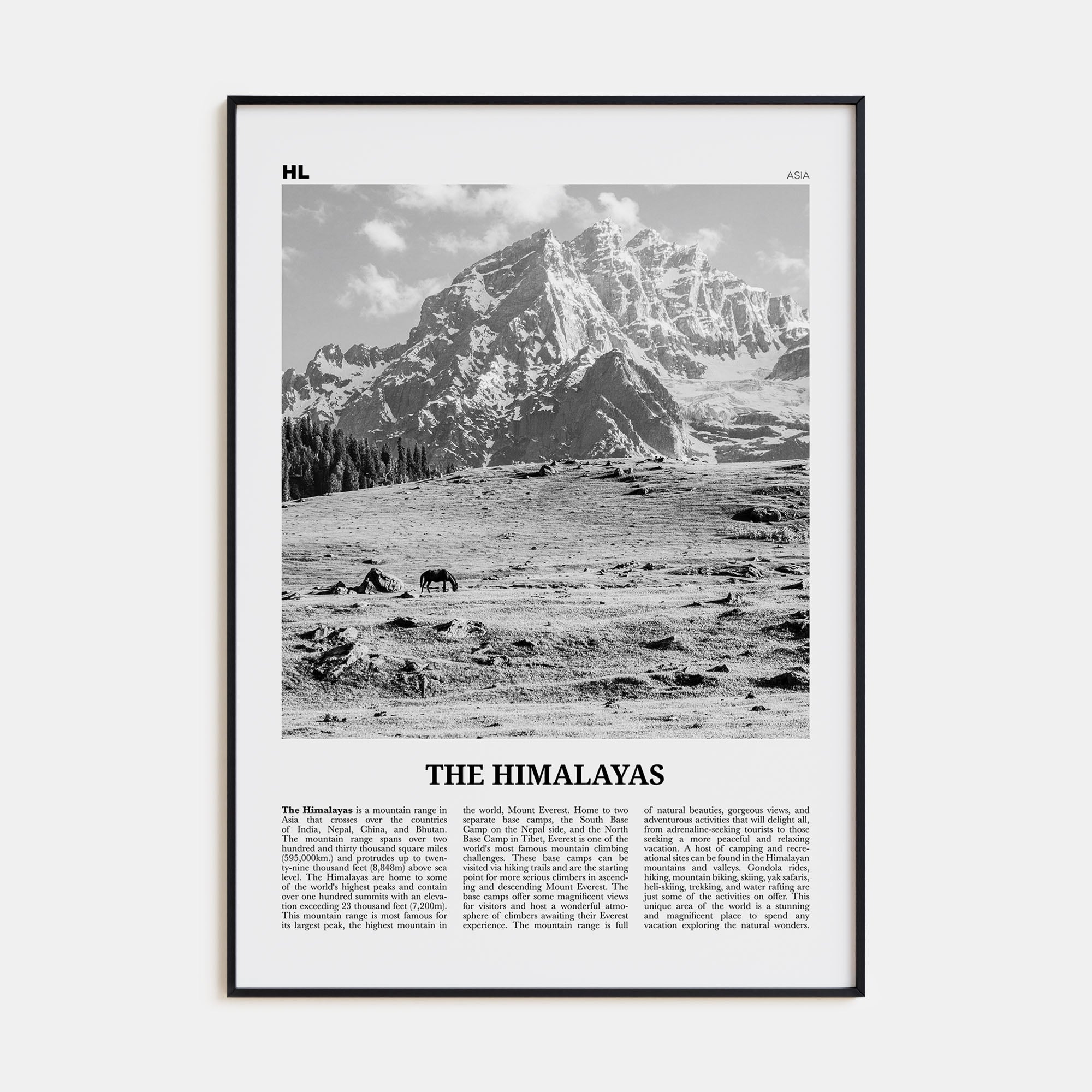 The Himalayas Travel B&W Poster