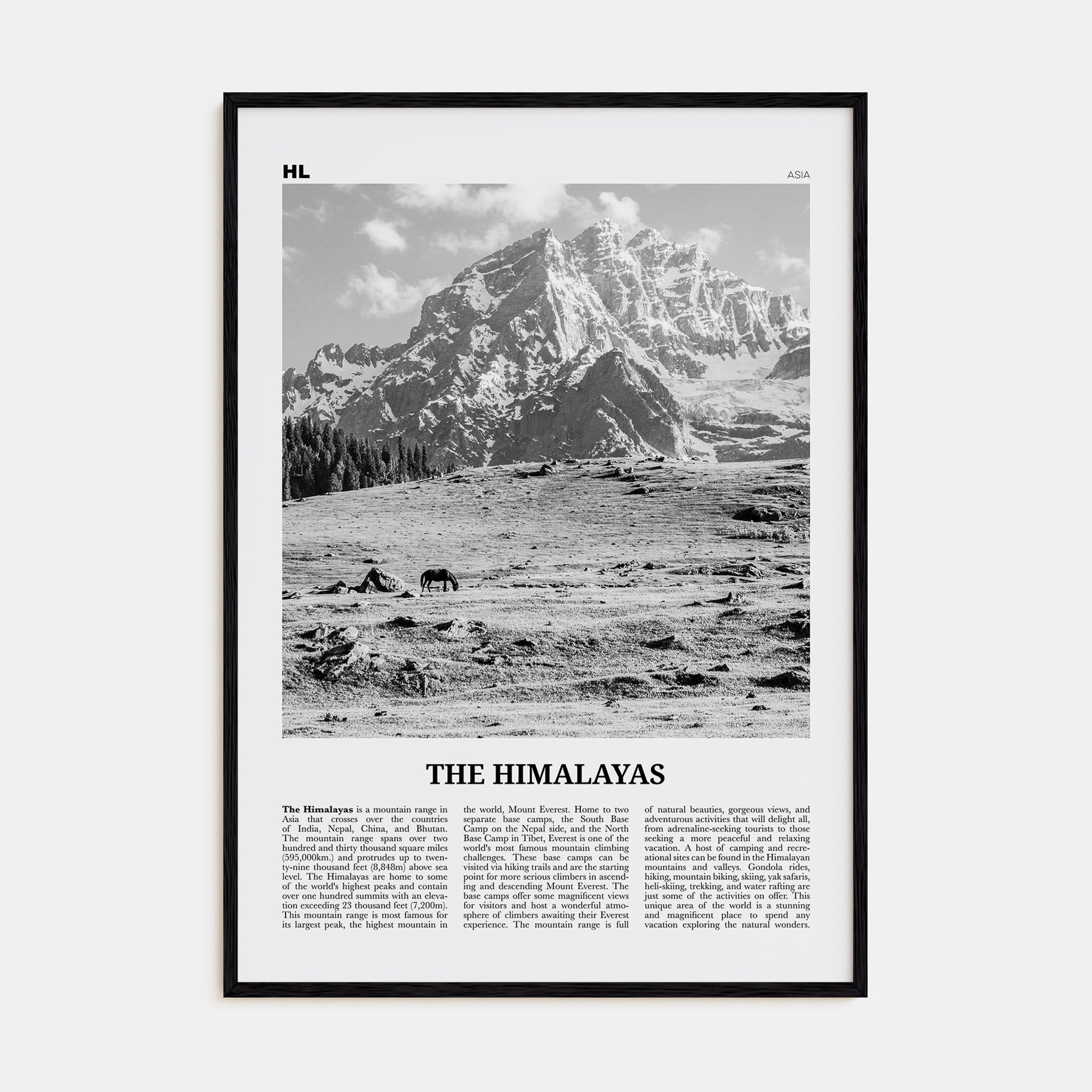 The Himalayas Travel B&W Poster