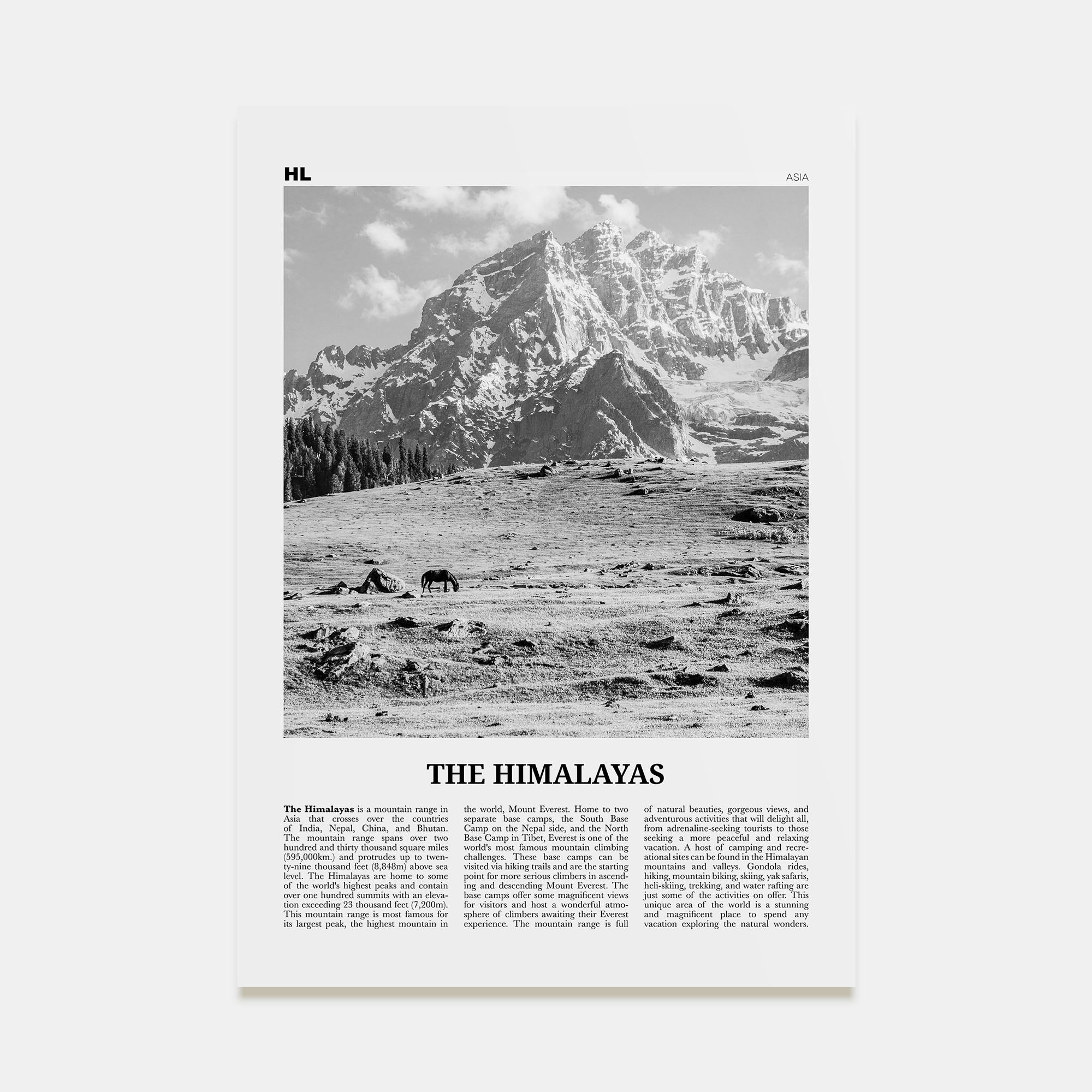The Himalayas Travel B&W Poster