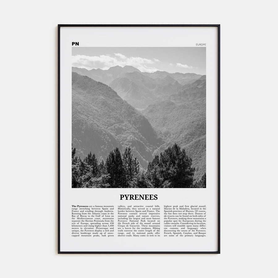 The Pyrenees Travel B&W Poster