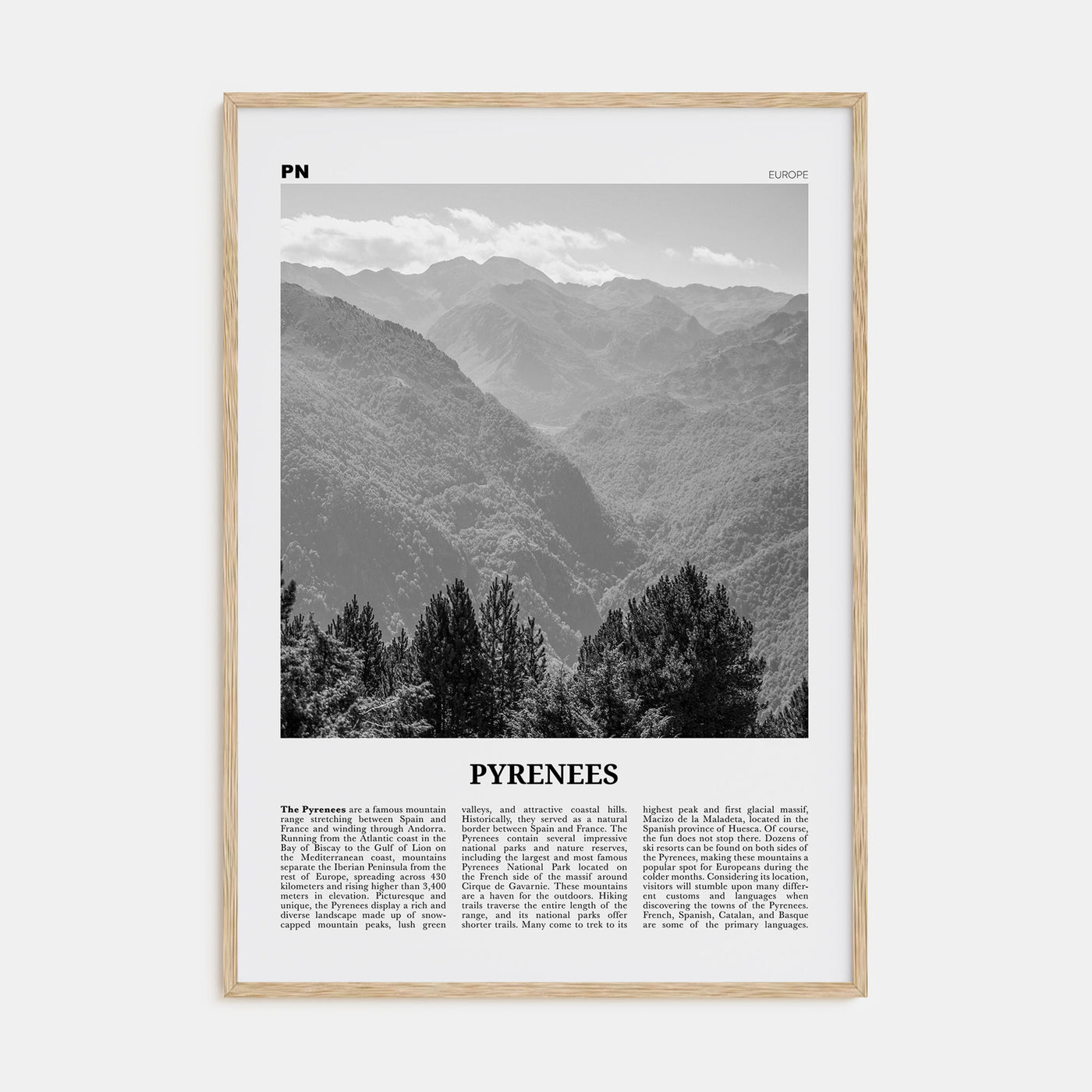 The Pyrenees Travel B&W Poster