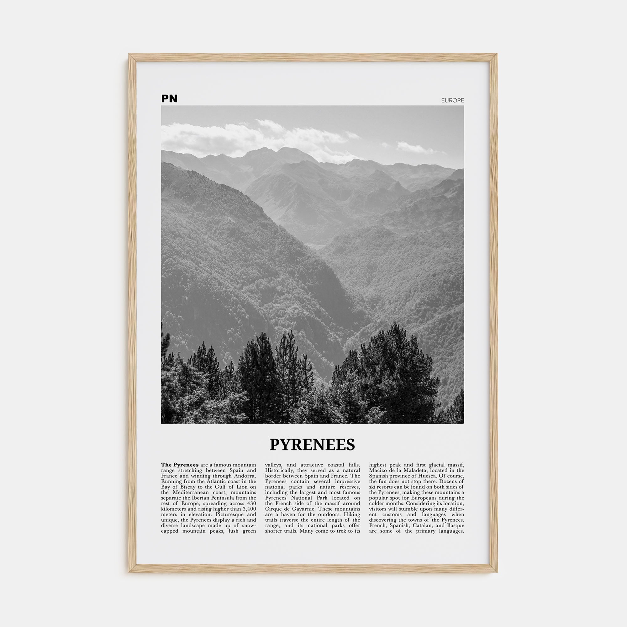 The Pyrenees Travel B&W Poster