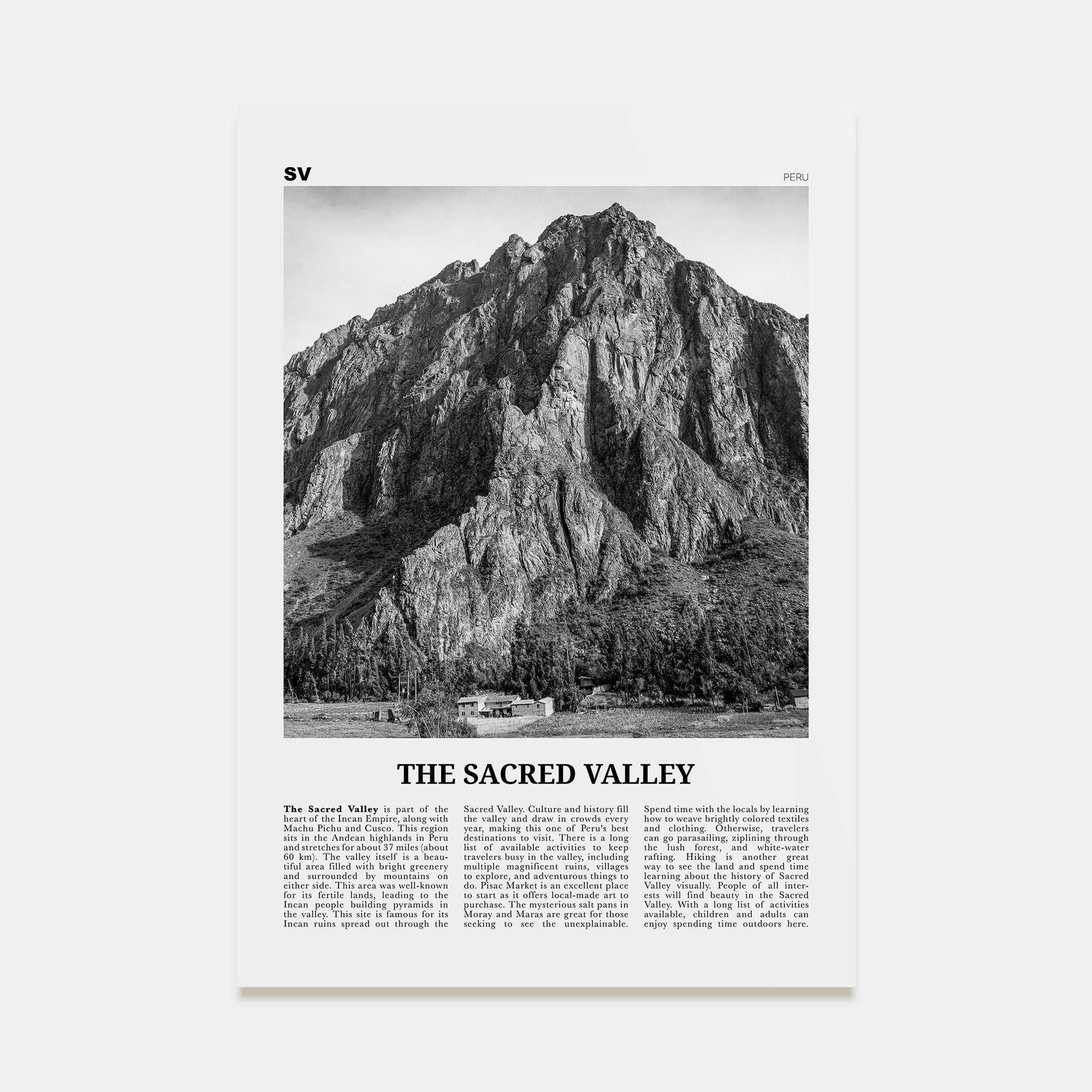The Sacred Valley Travel B&W Poster
