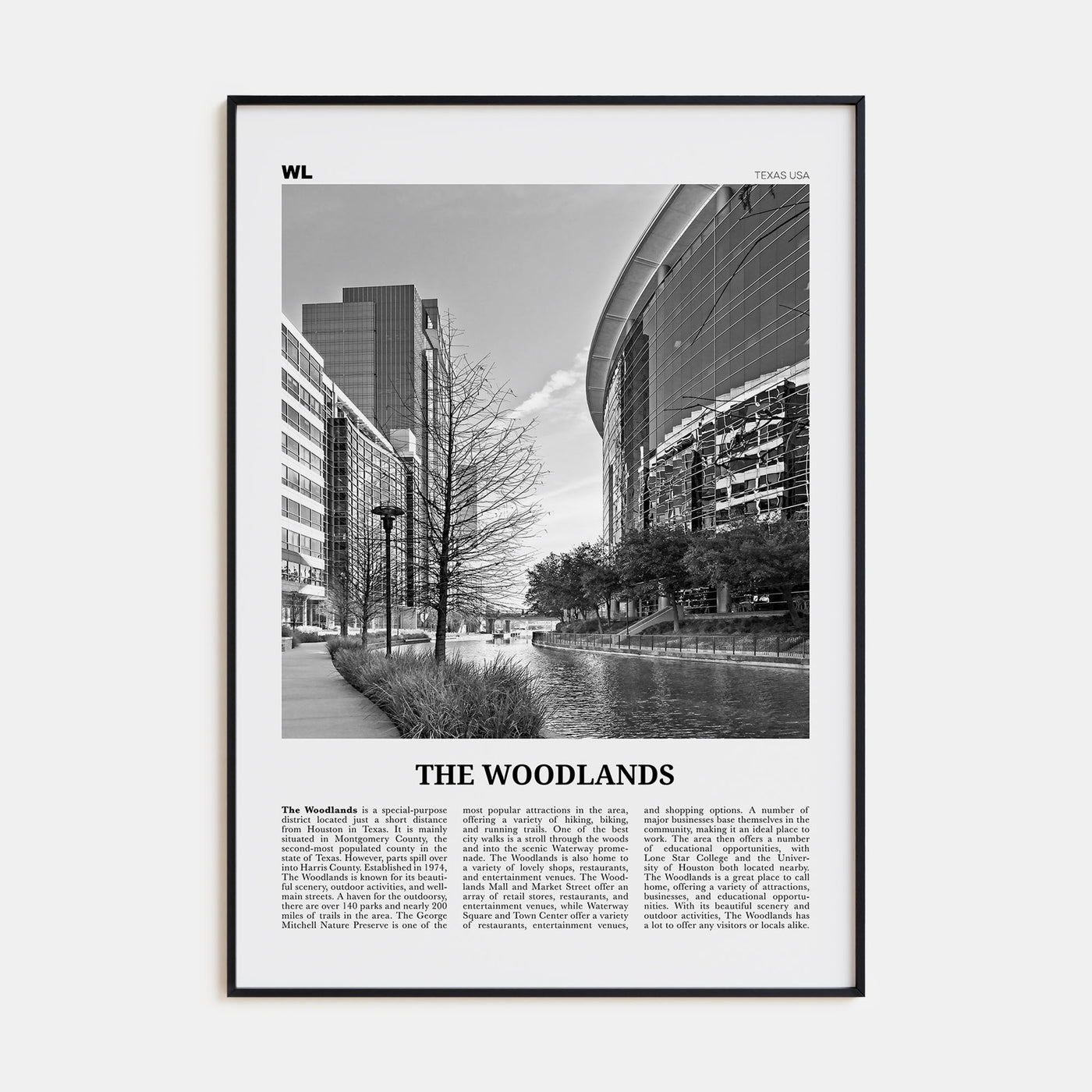 The Woodlands Travel B&W Poster