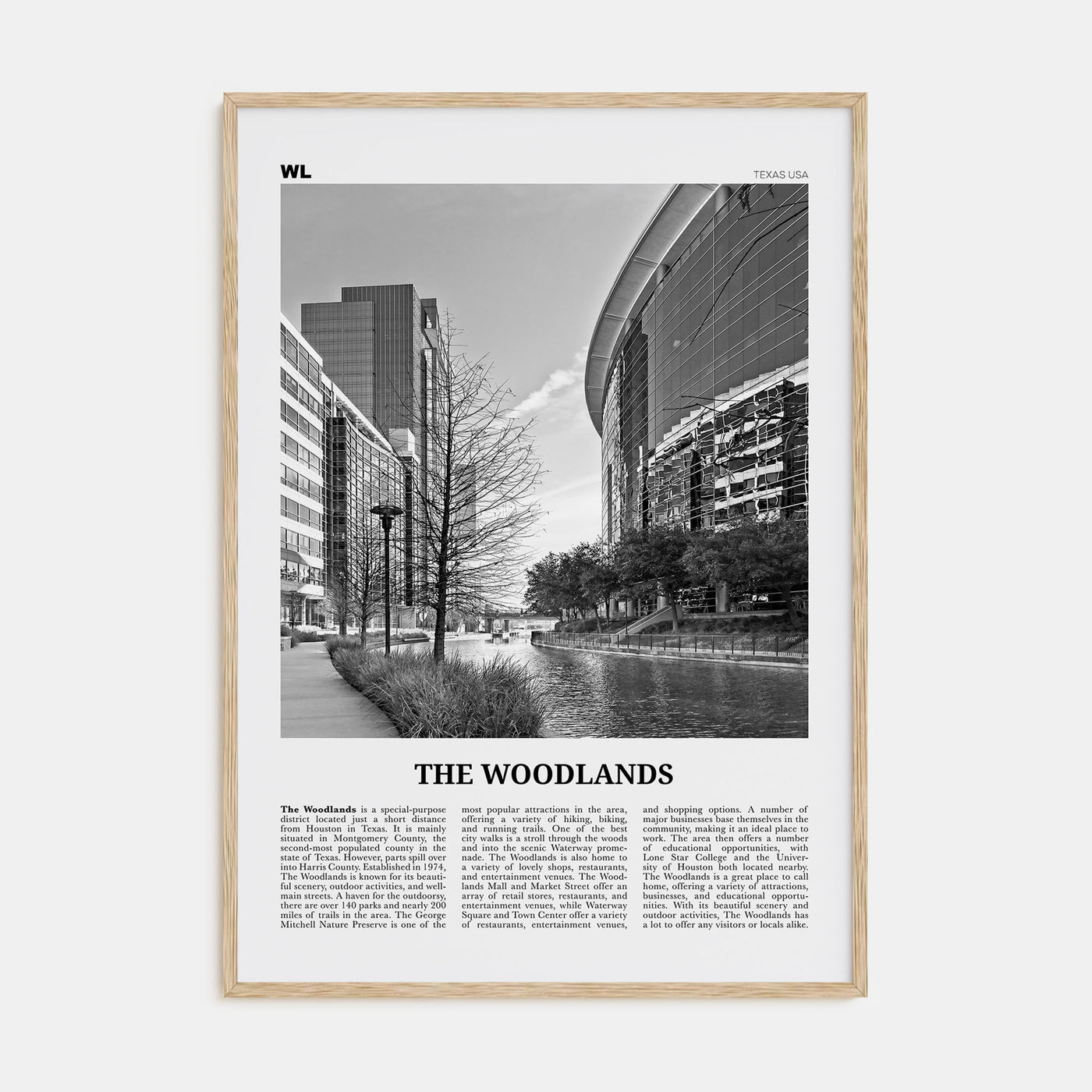 The Woodlands Travel B&W Poster