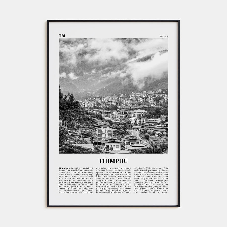 Thimphu Travel B&W Poster
