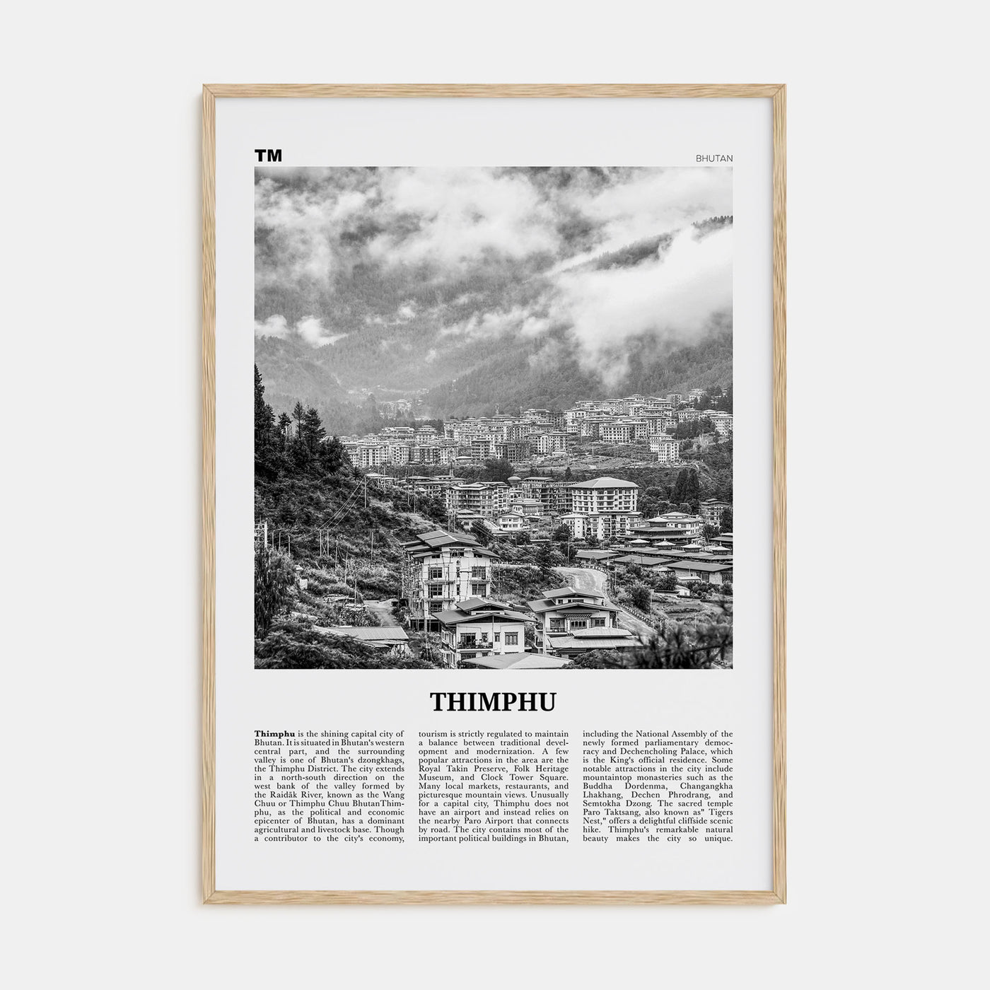 Thimphu Travel B&W Poster