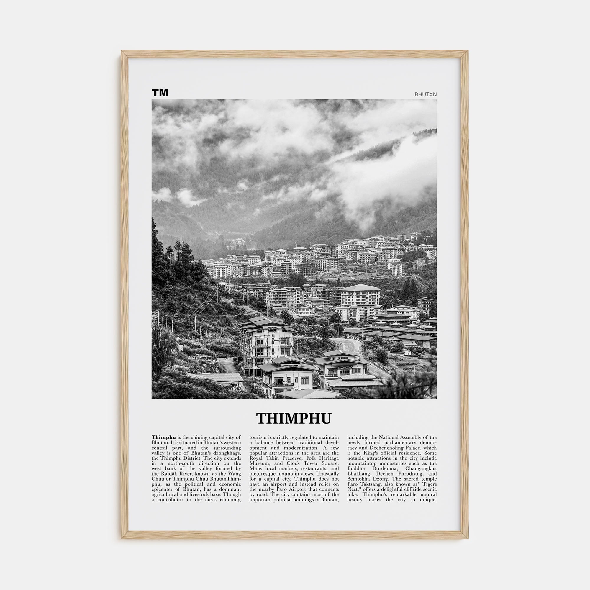 Thimphu Travel B&W Poster