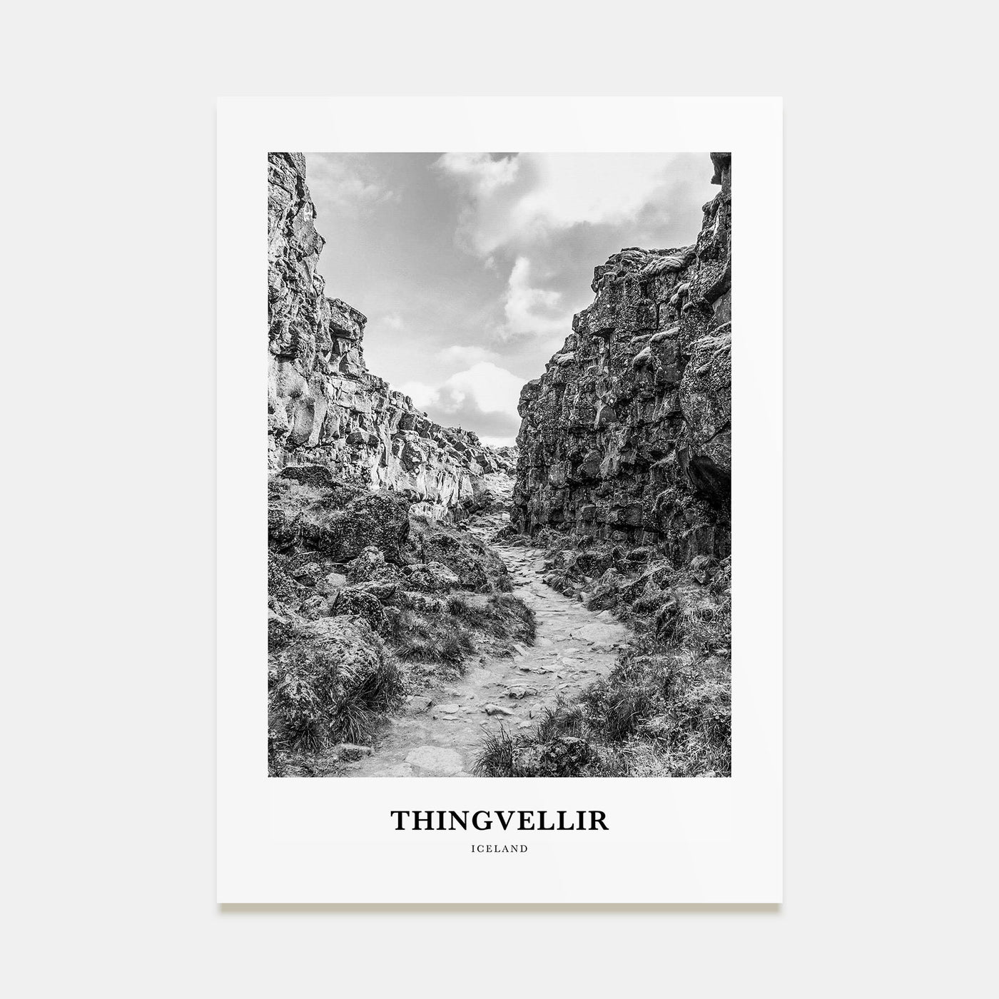 Thingvellir National Park Portrait B&W Poster