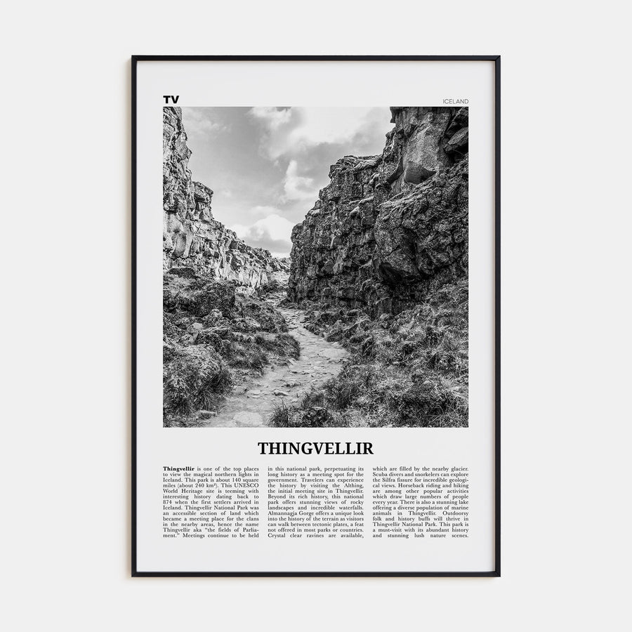Thingvellir National Park Travel B&W Poster