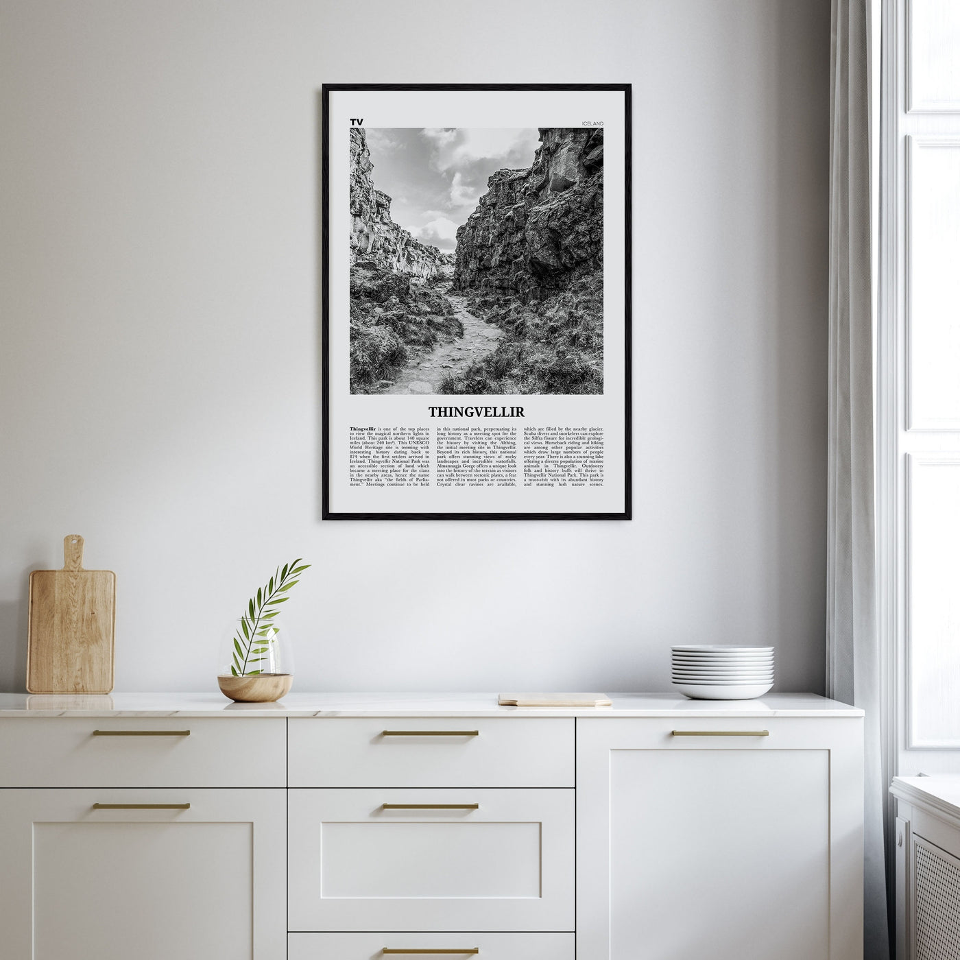 Thingvellir National Park Travel B&W Poster