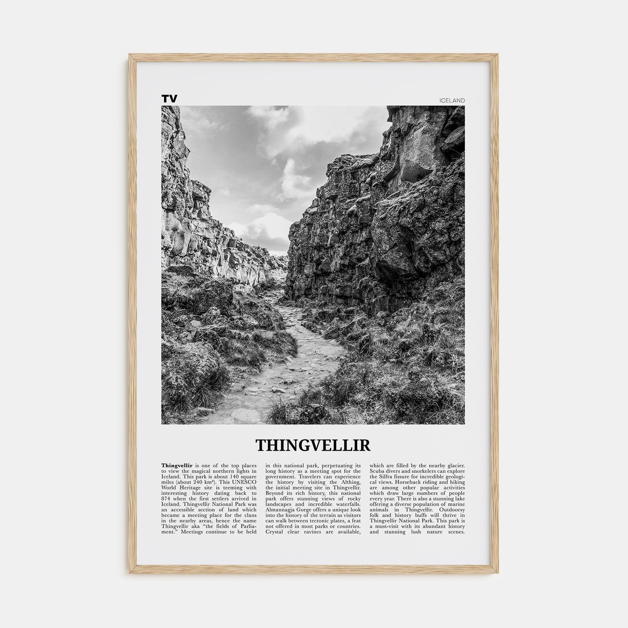 Thingvellir National Park Travel B&W Poster