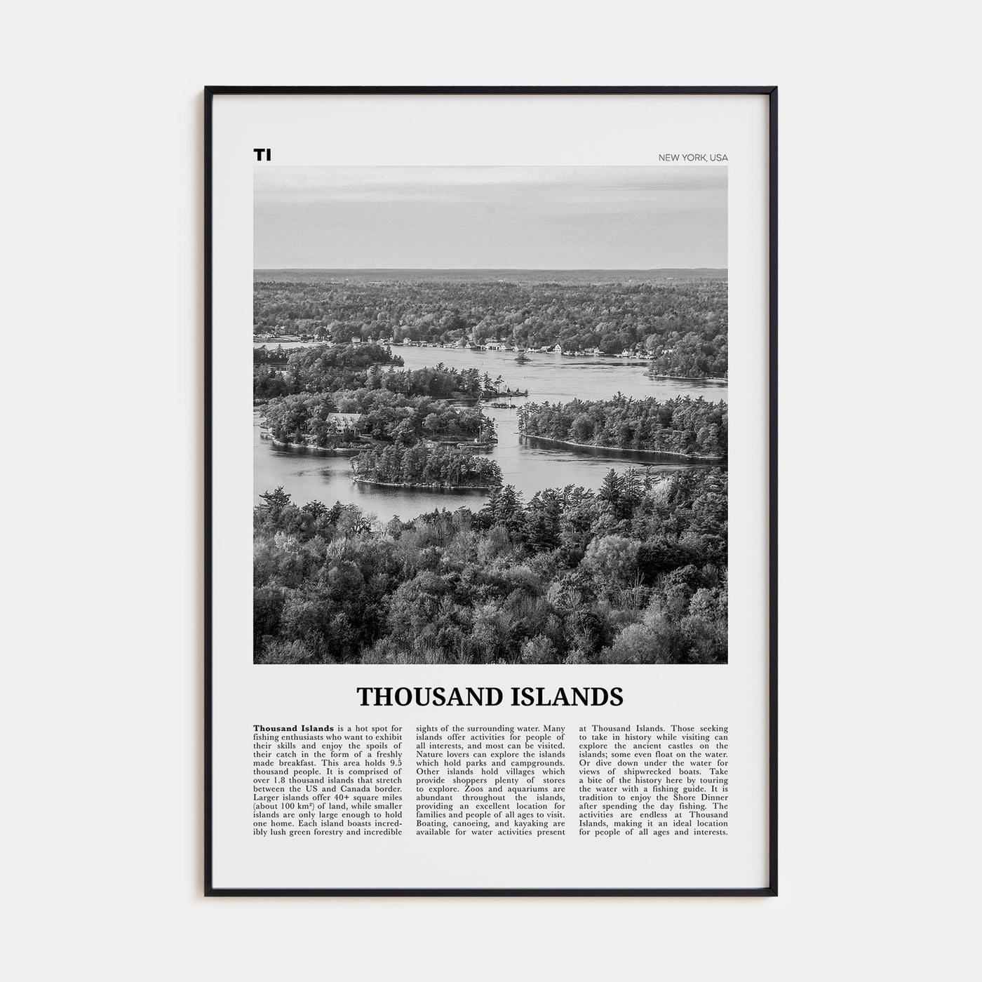 Thousand Islands Travel B&W Poster