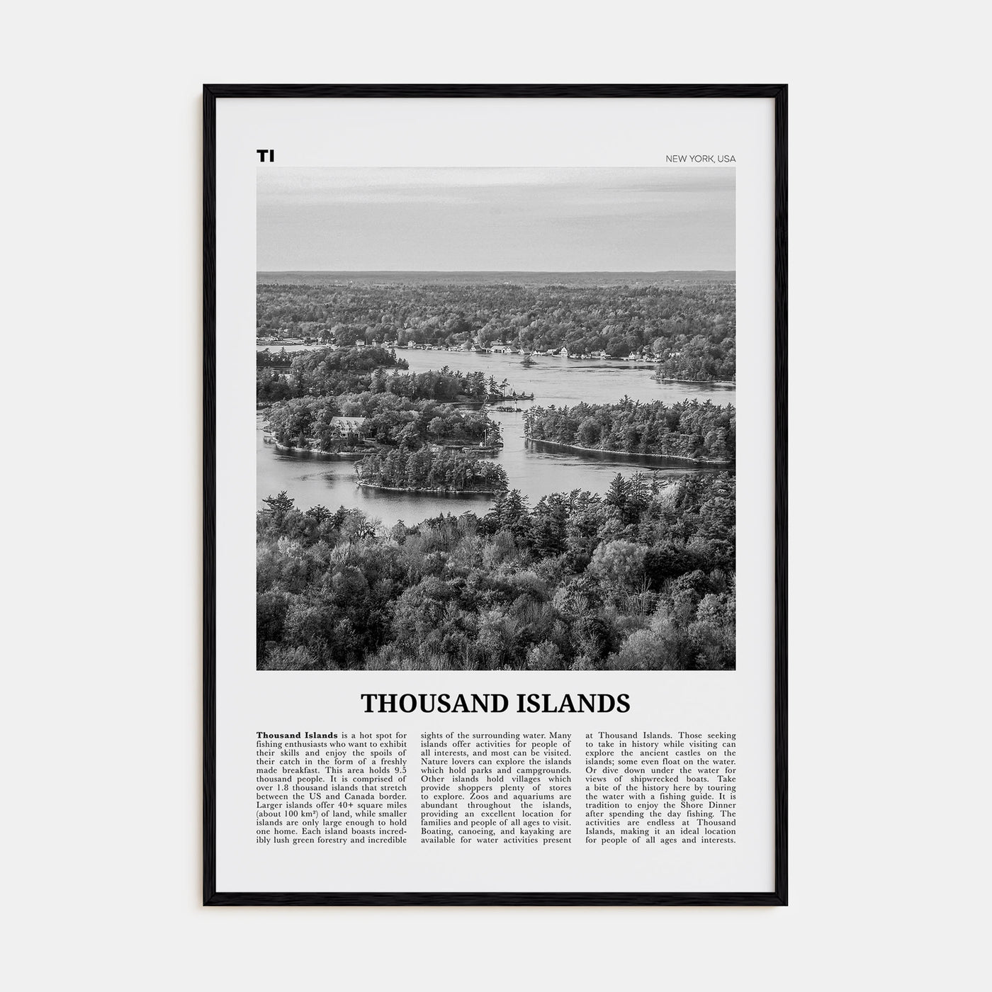 Thousand Islands Travel B&W Poster