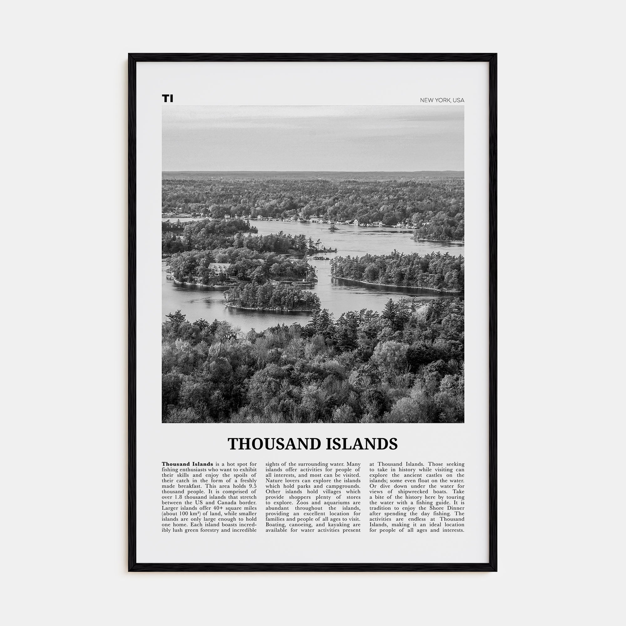 Thousand Islands Travel B&W Poster