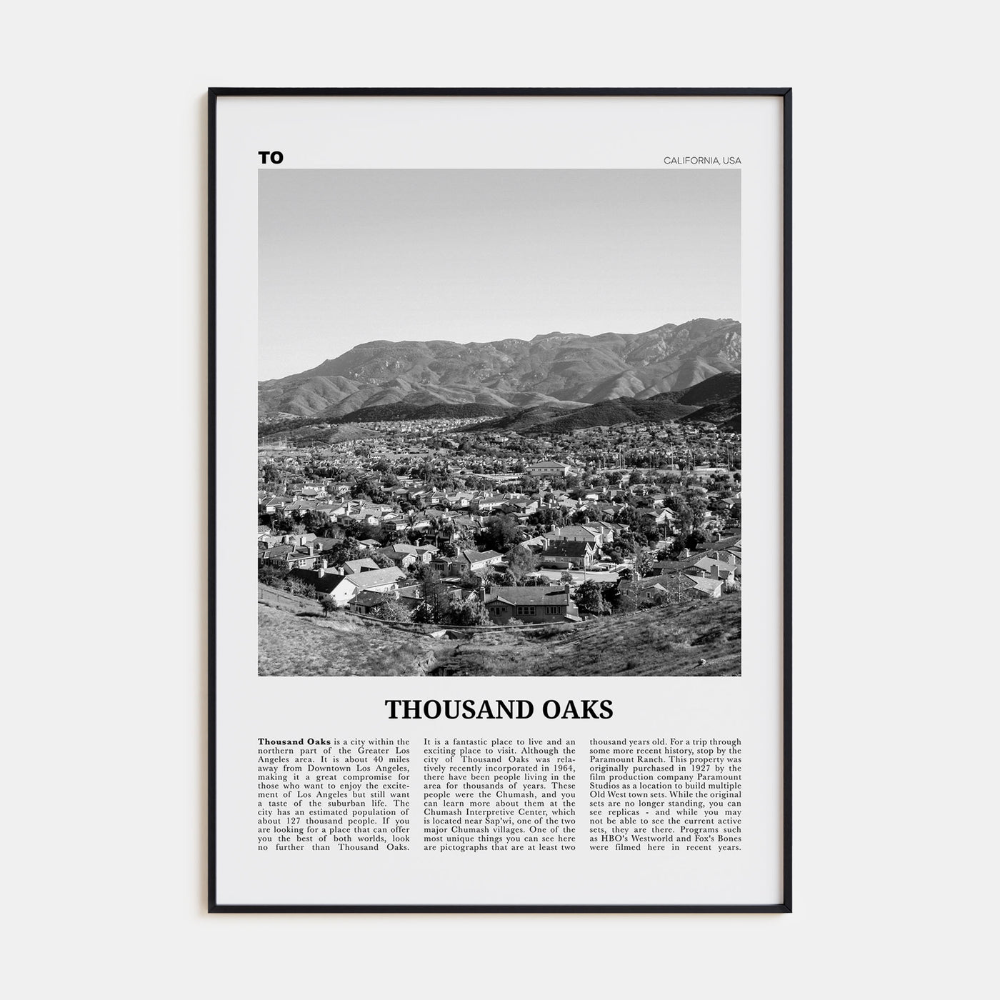 Thousand Oaks Travel B&W Poster