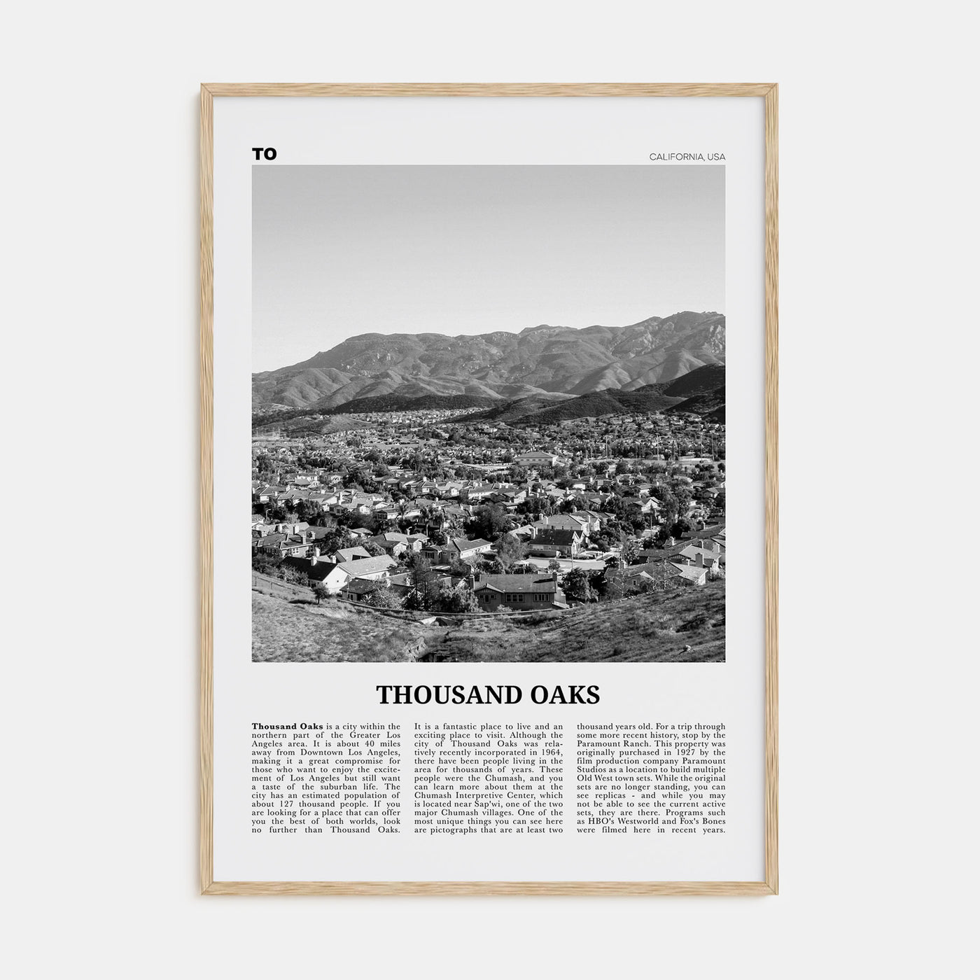 Thousand Oaks Travel B&W Poster