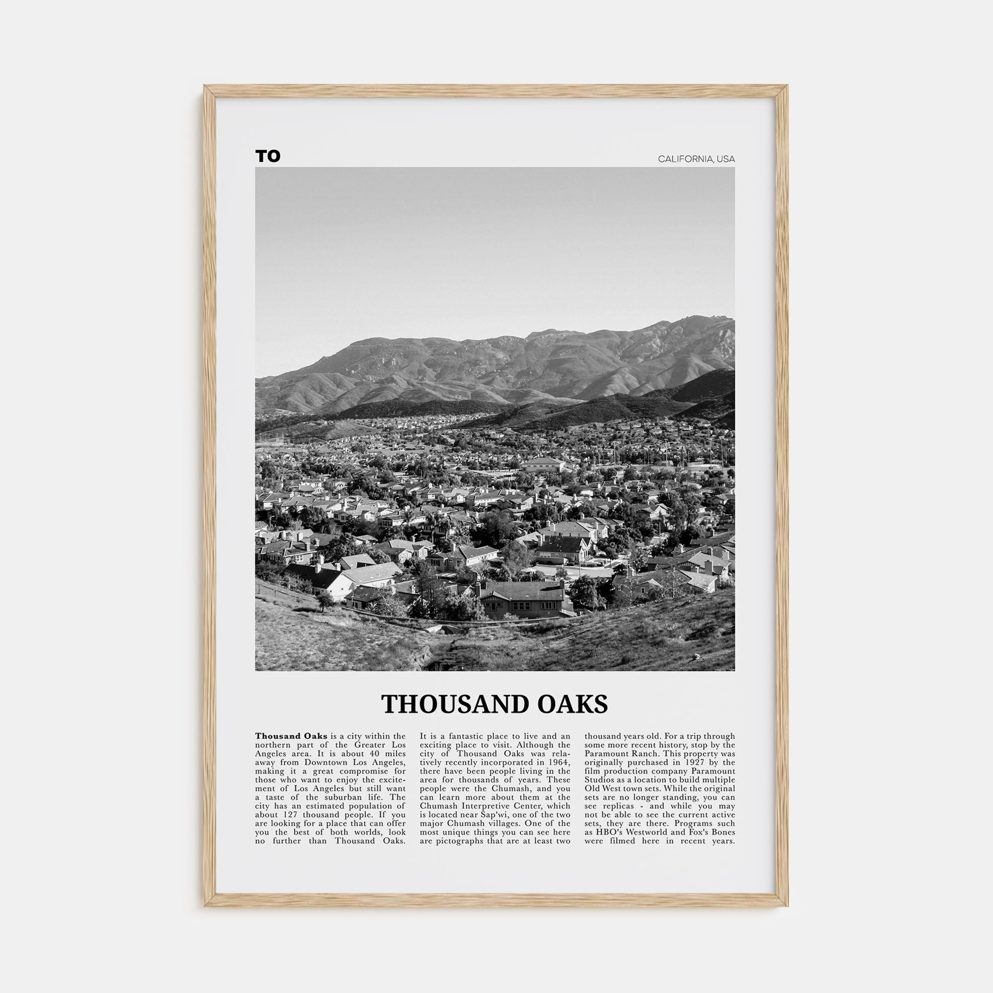 Thousand Oaks Travel B&W Poster