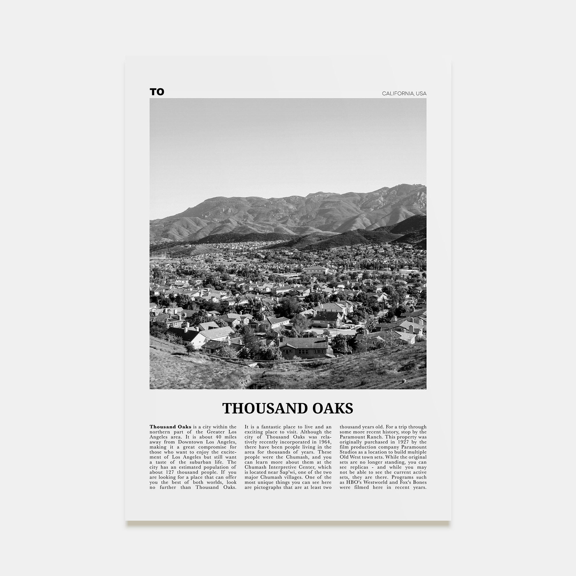 Thousand Oaks Travel B&W Poster
