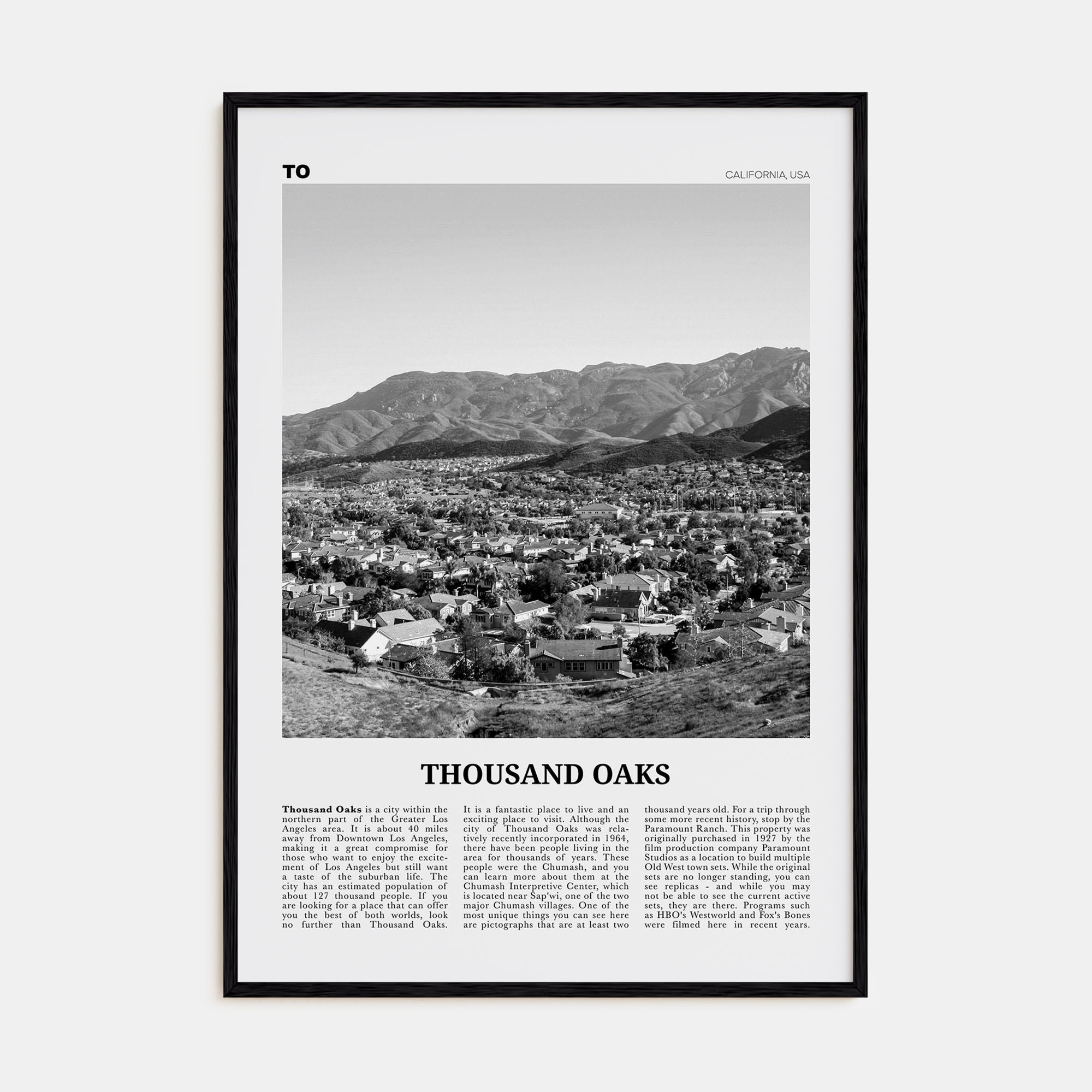 Thousand Oaks Travel B&W Poster