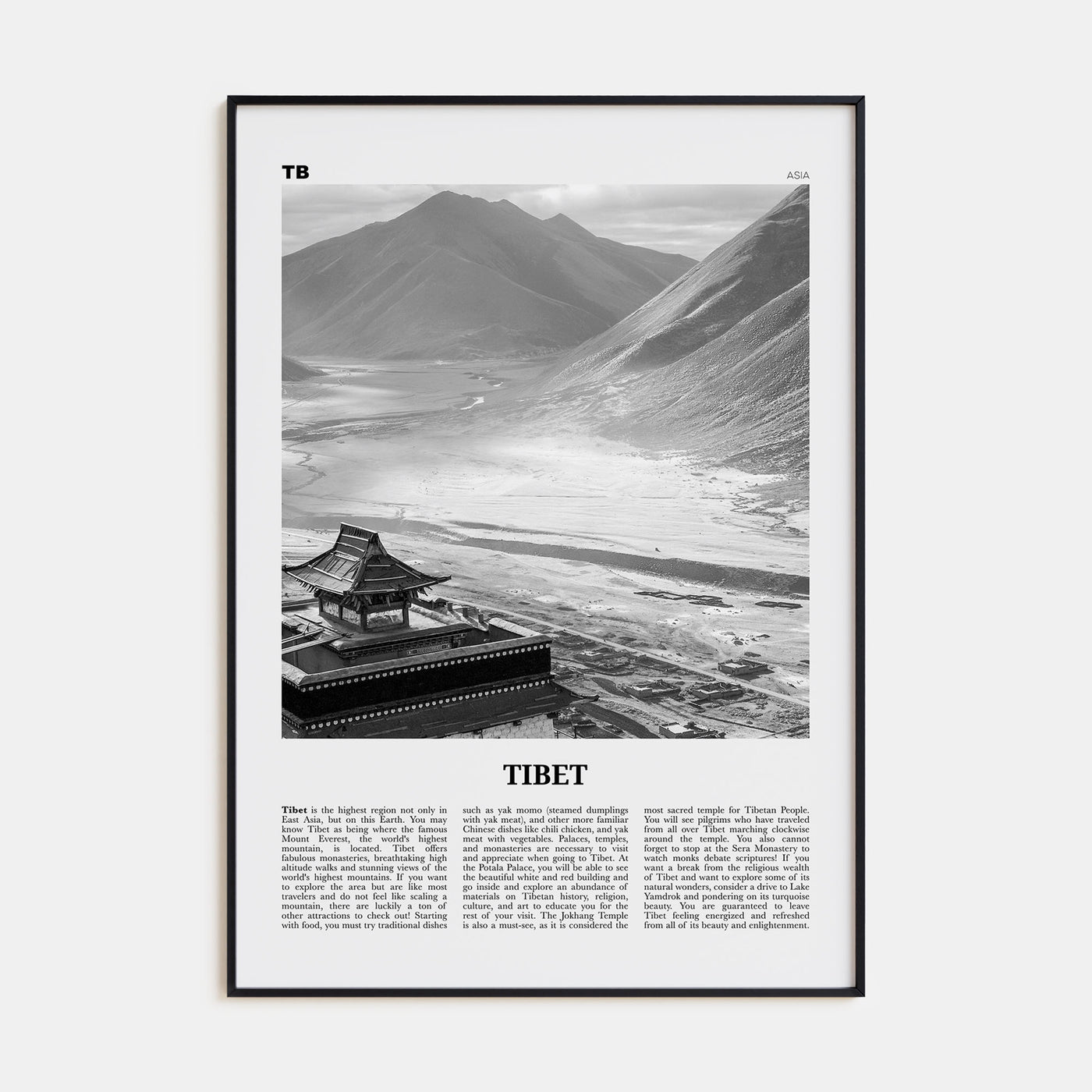 Tibet Travel B&W Poster