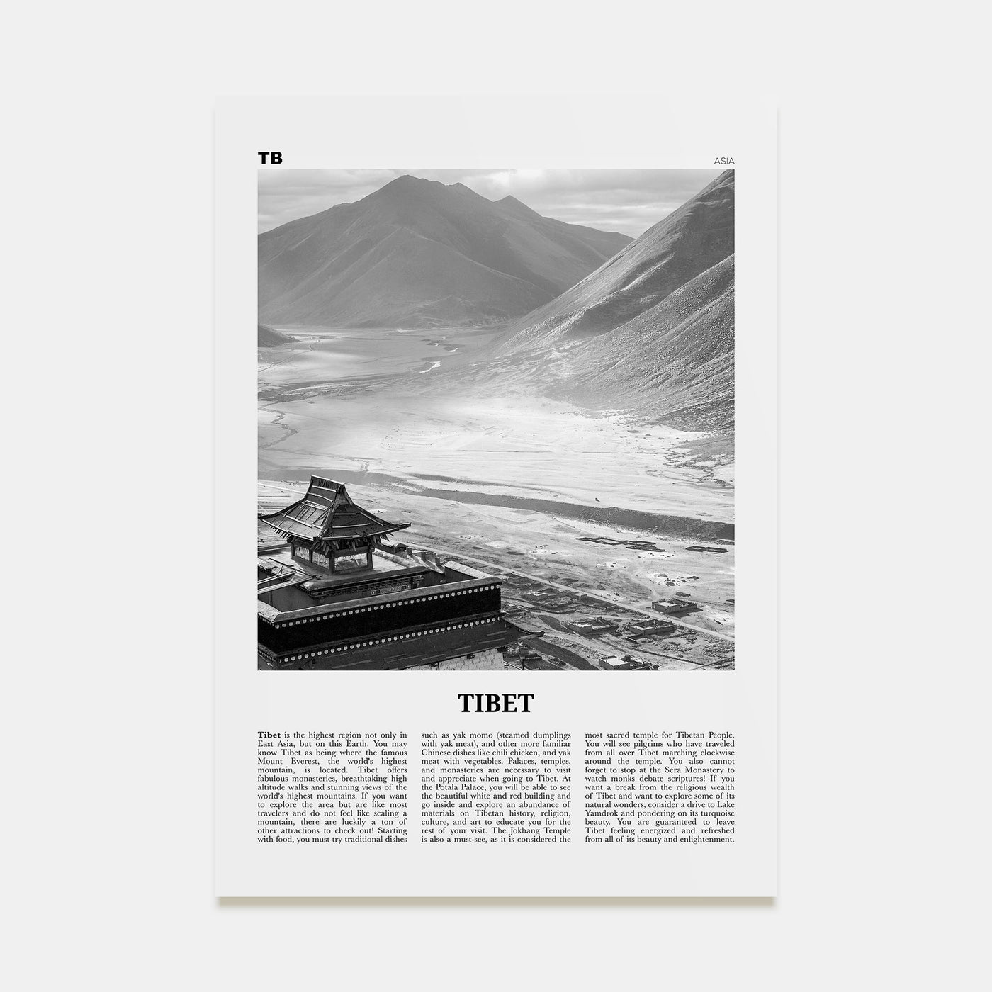 Tibet Travel B&W Poster