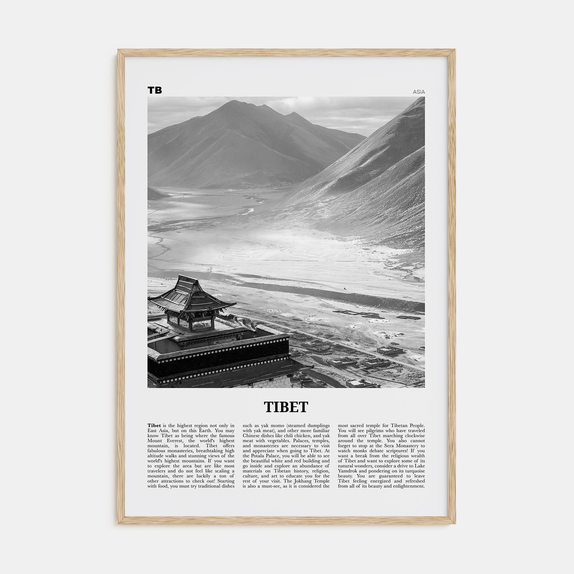 Tibet Travel B&W Poster