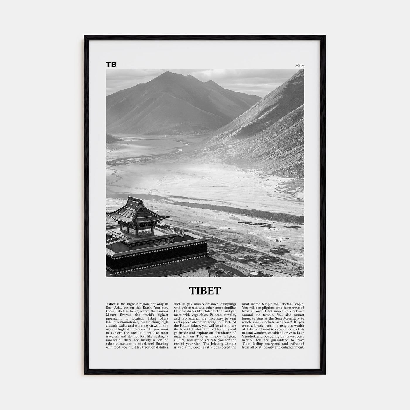 Tibet Travel B&W Poster