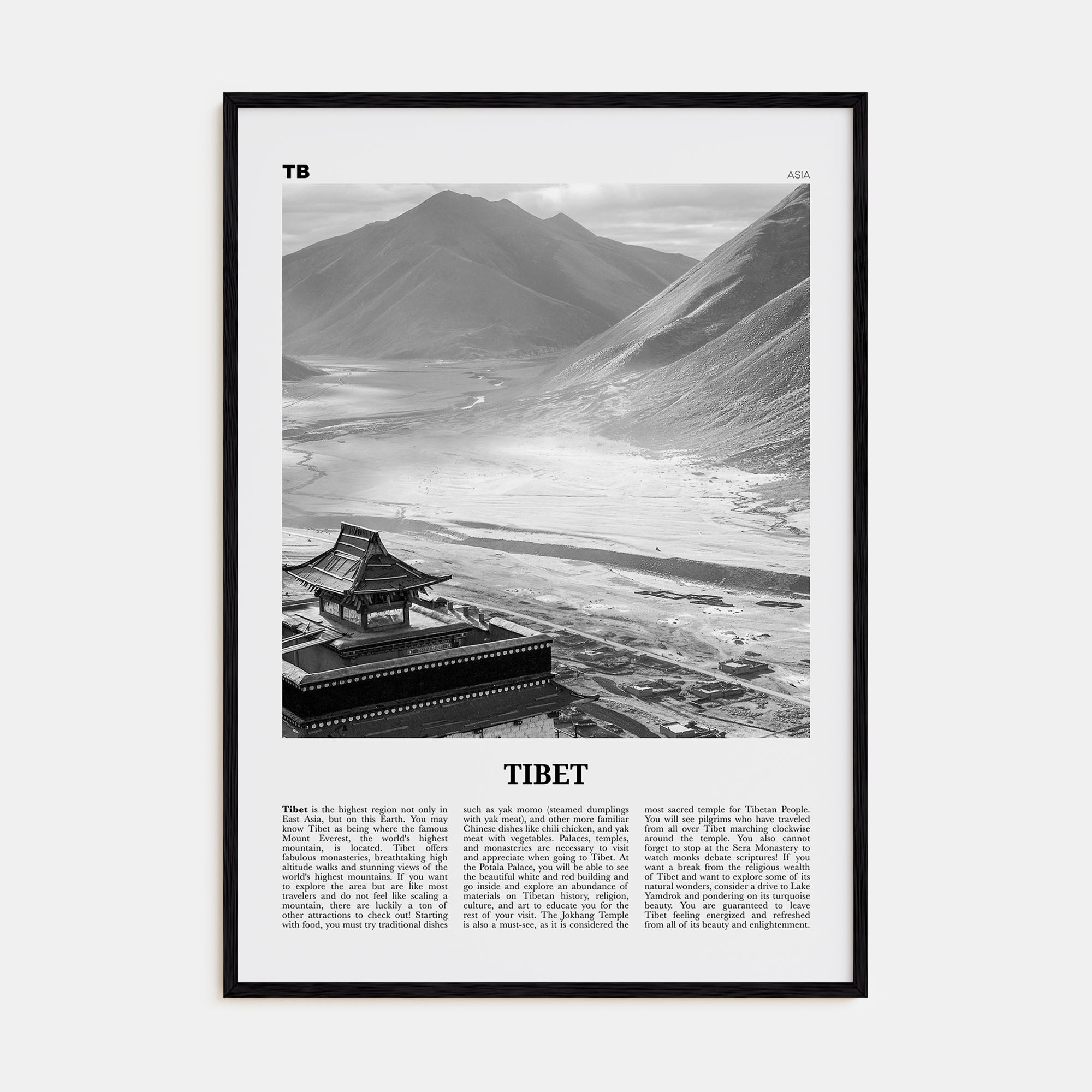 Tibet Travel B&W Poster