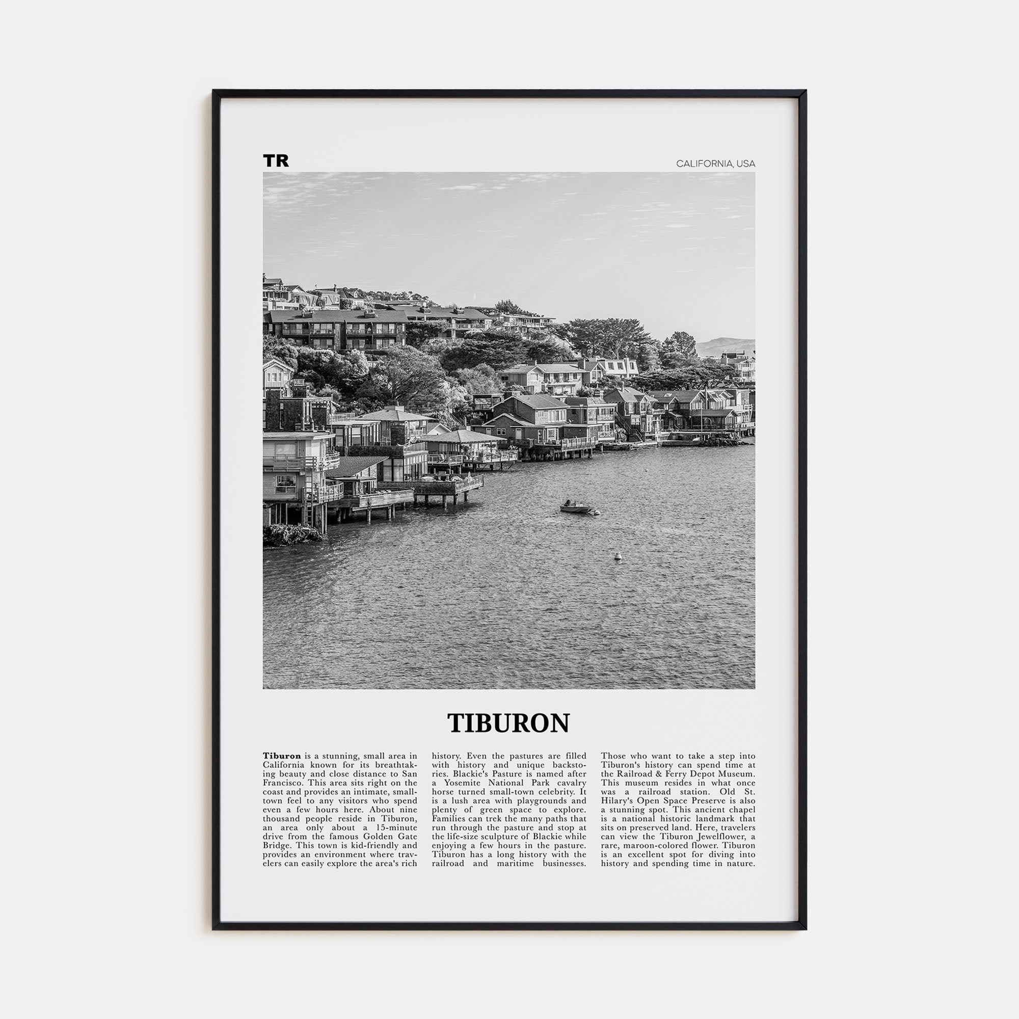 Tiburon Travel B&W Poster
