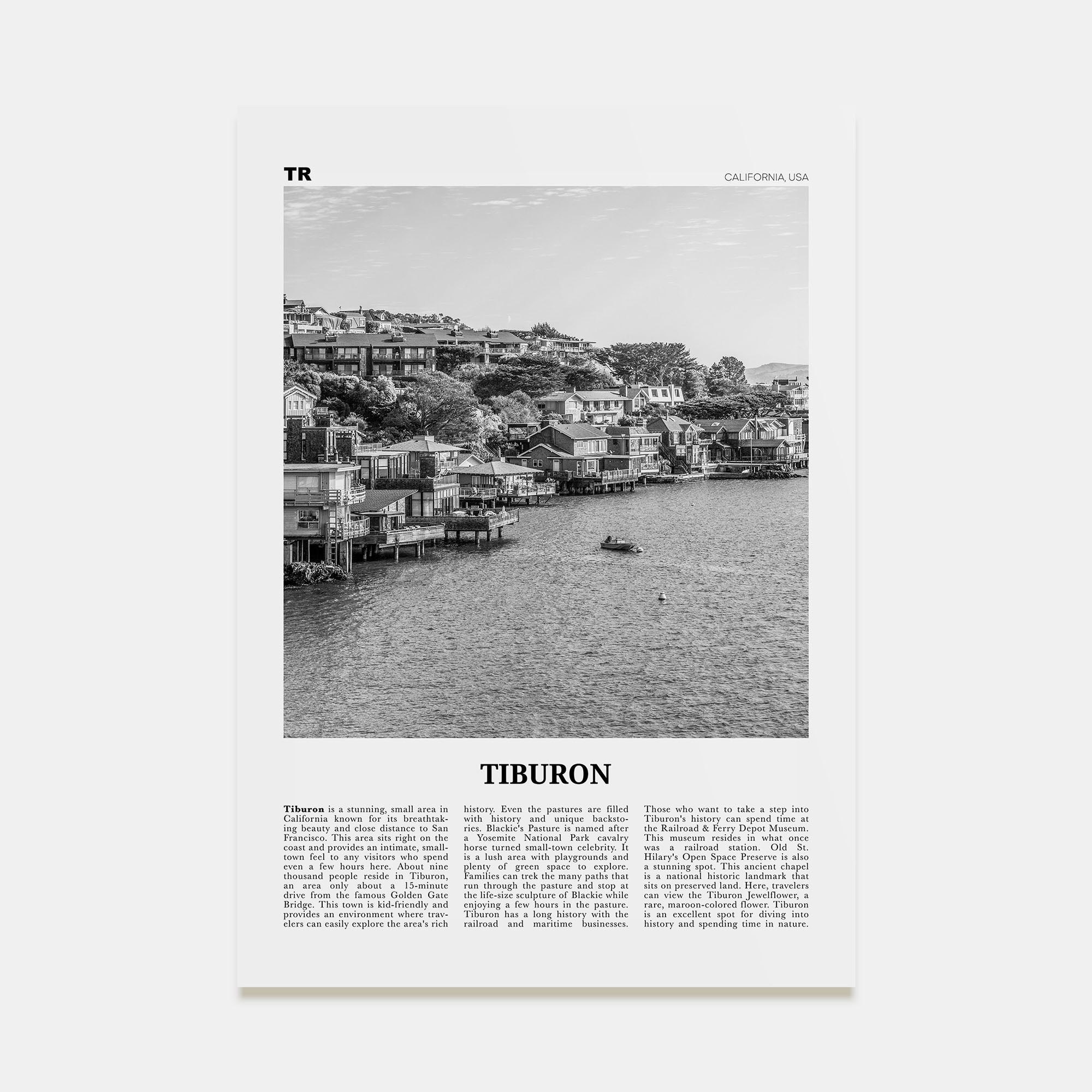 Tiburon Travel B&W Poster