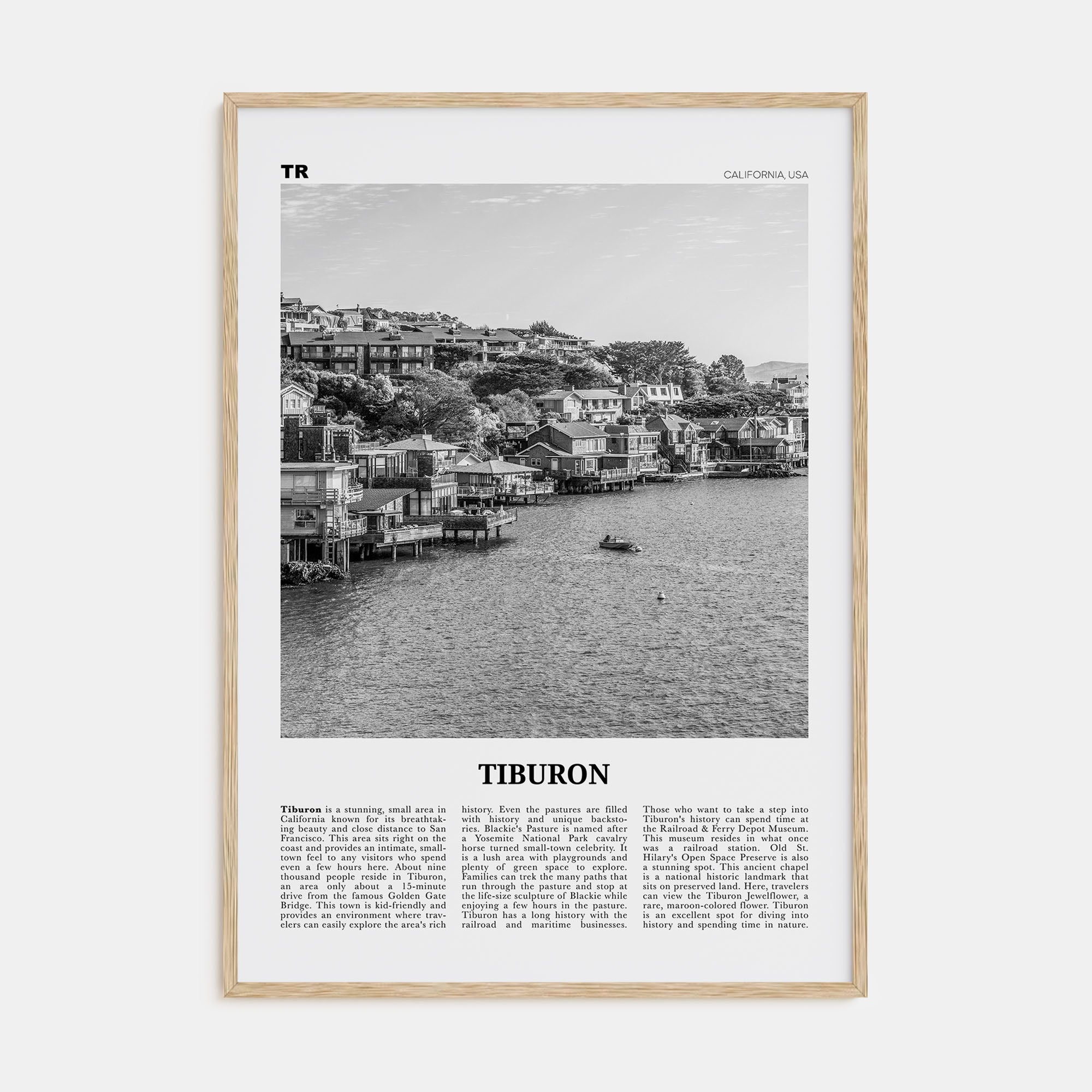 Tiburon Travel B&W Poster