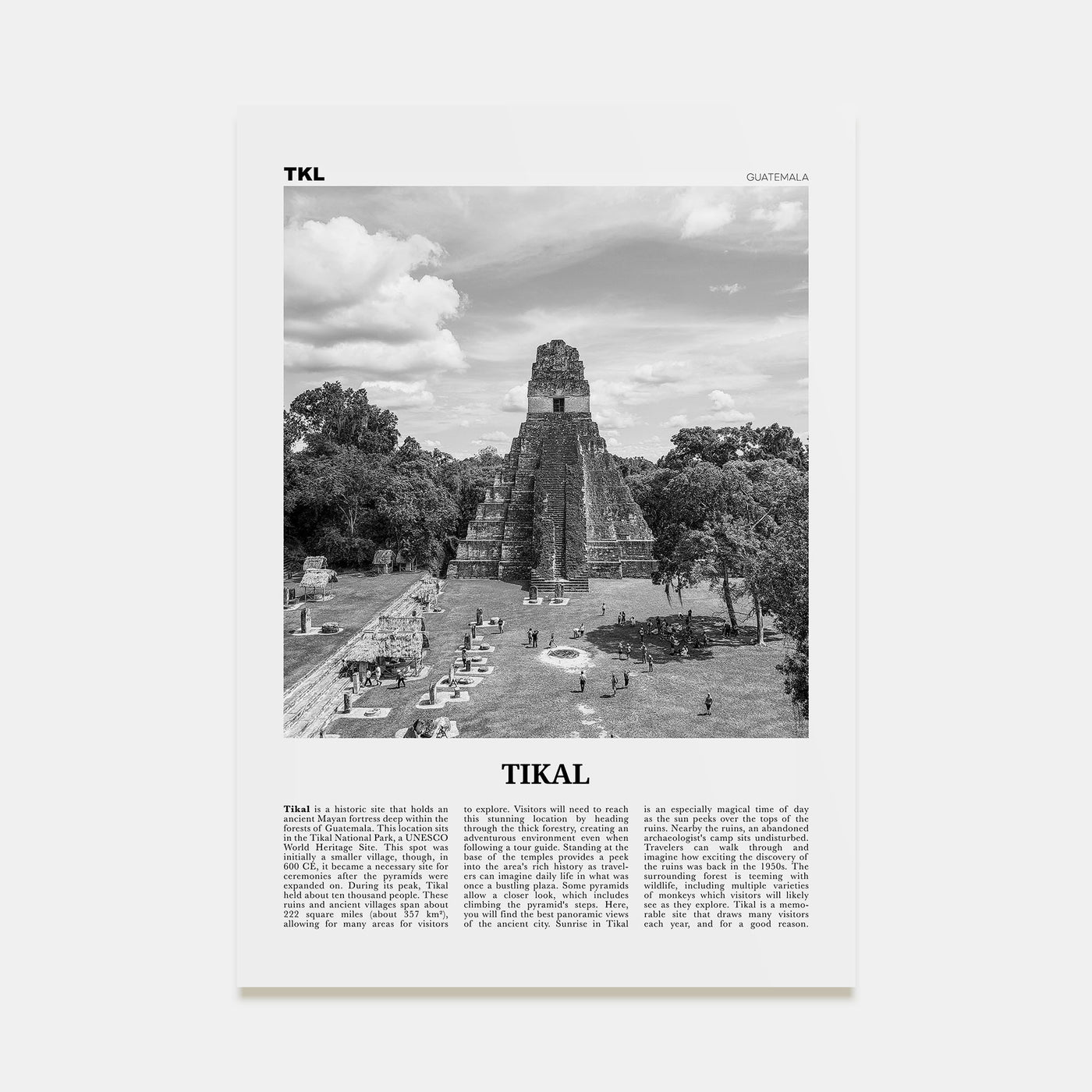 Tikal Travel B&W Poster