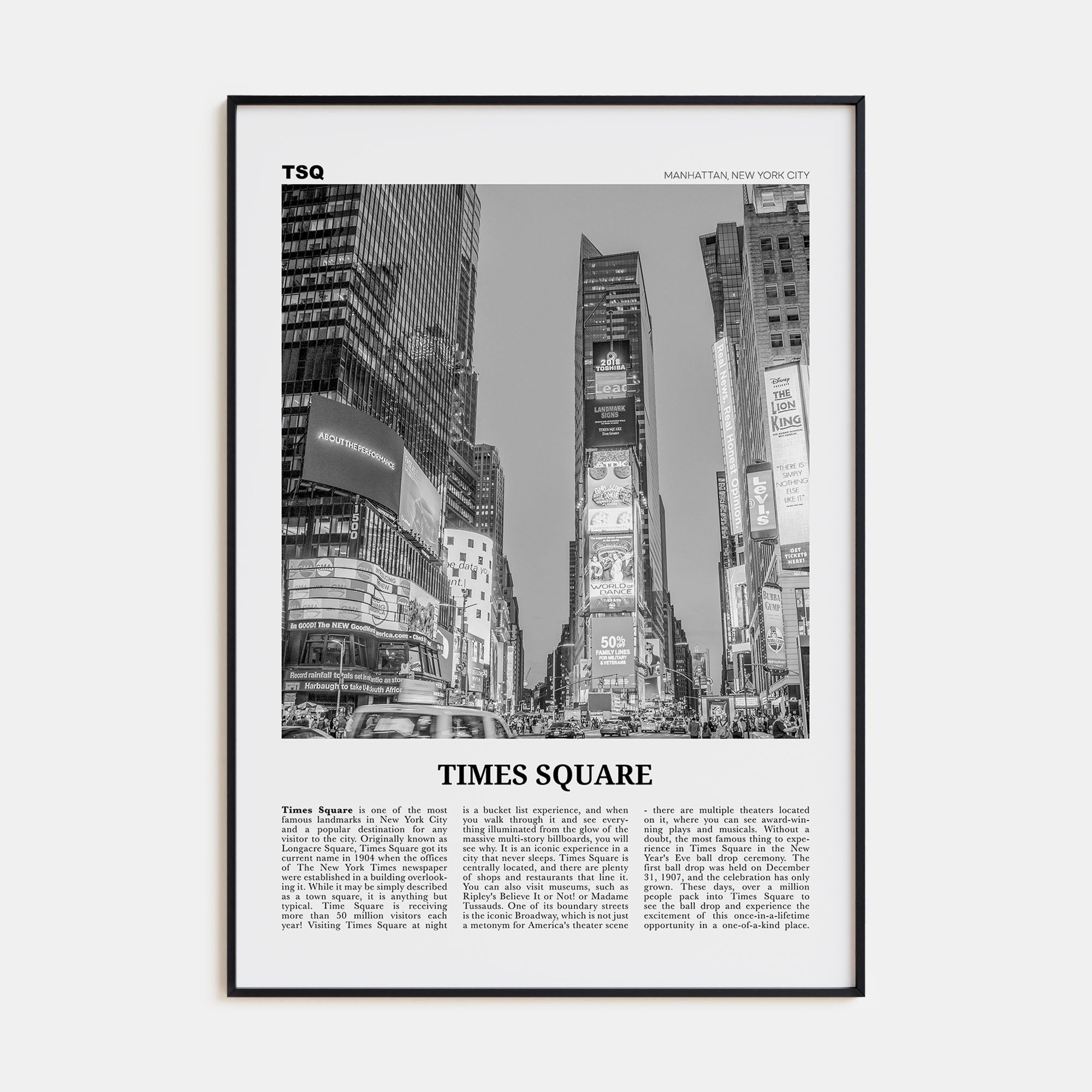 Times Square Travel B&W Poster