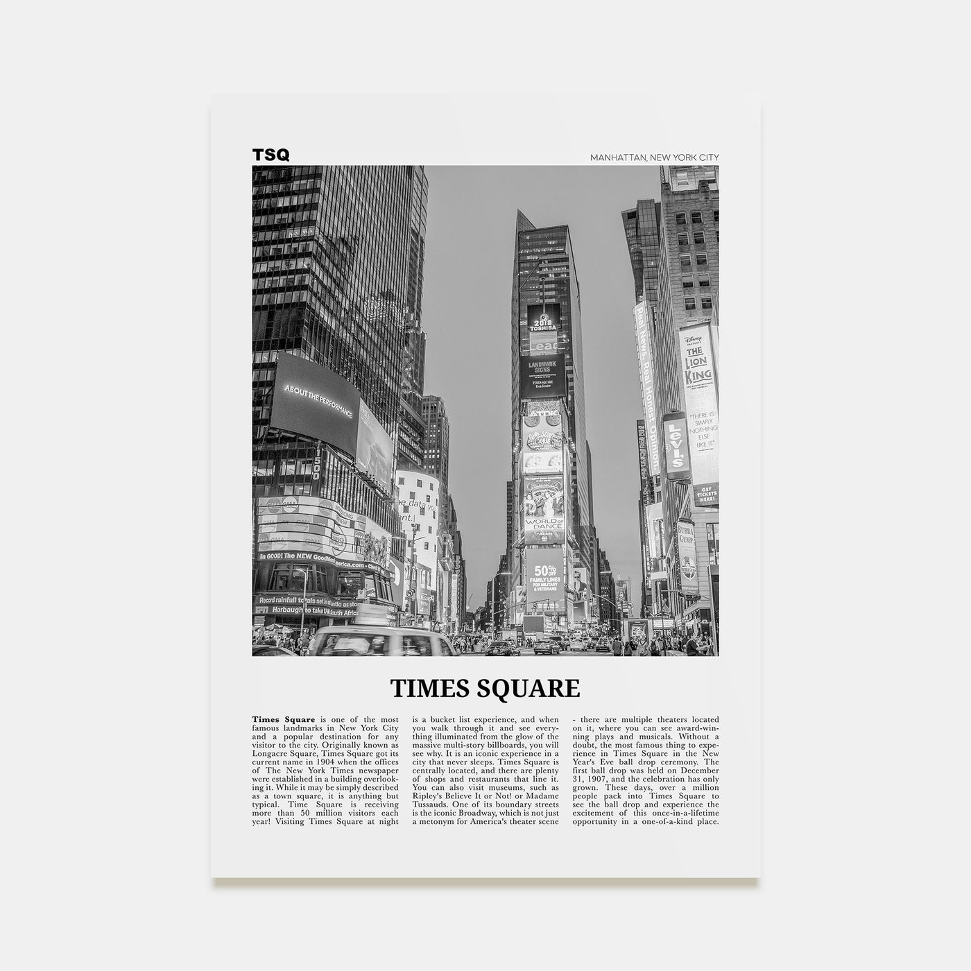 Times Square Travel B&W Poster