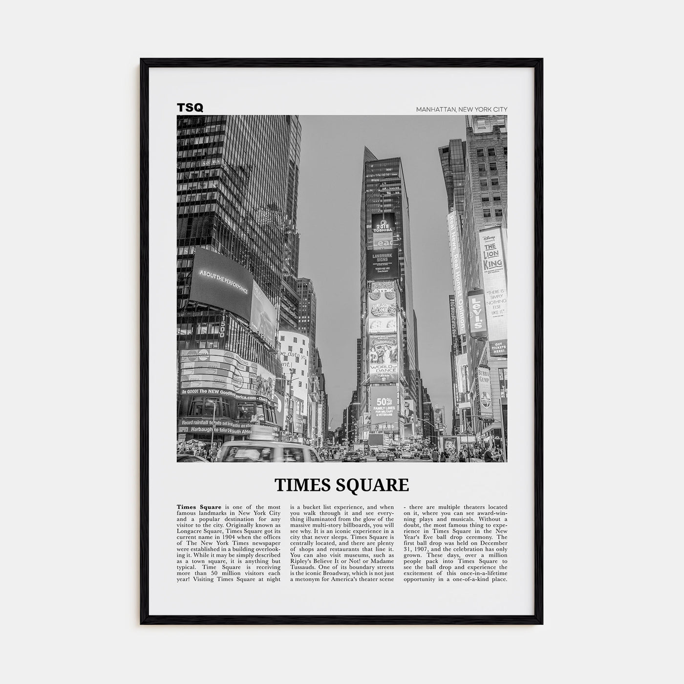 Times Square Travel B&W Poster