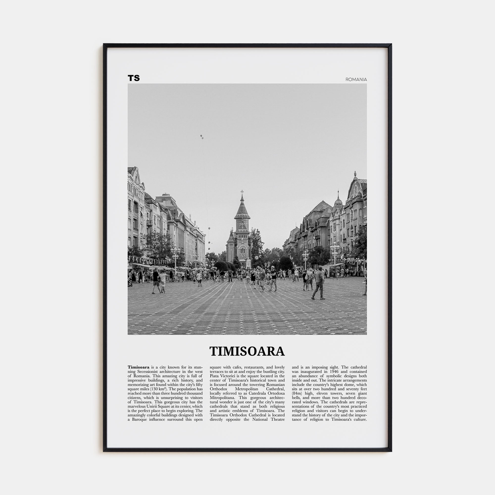 Timisoara Travel B&W No 1 Poster