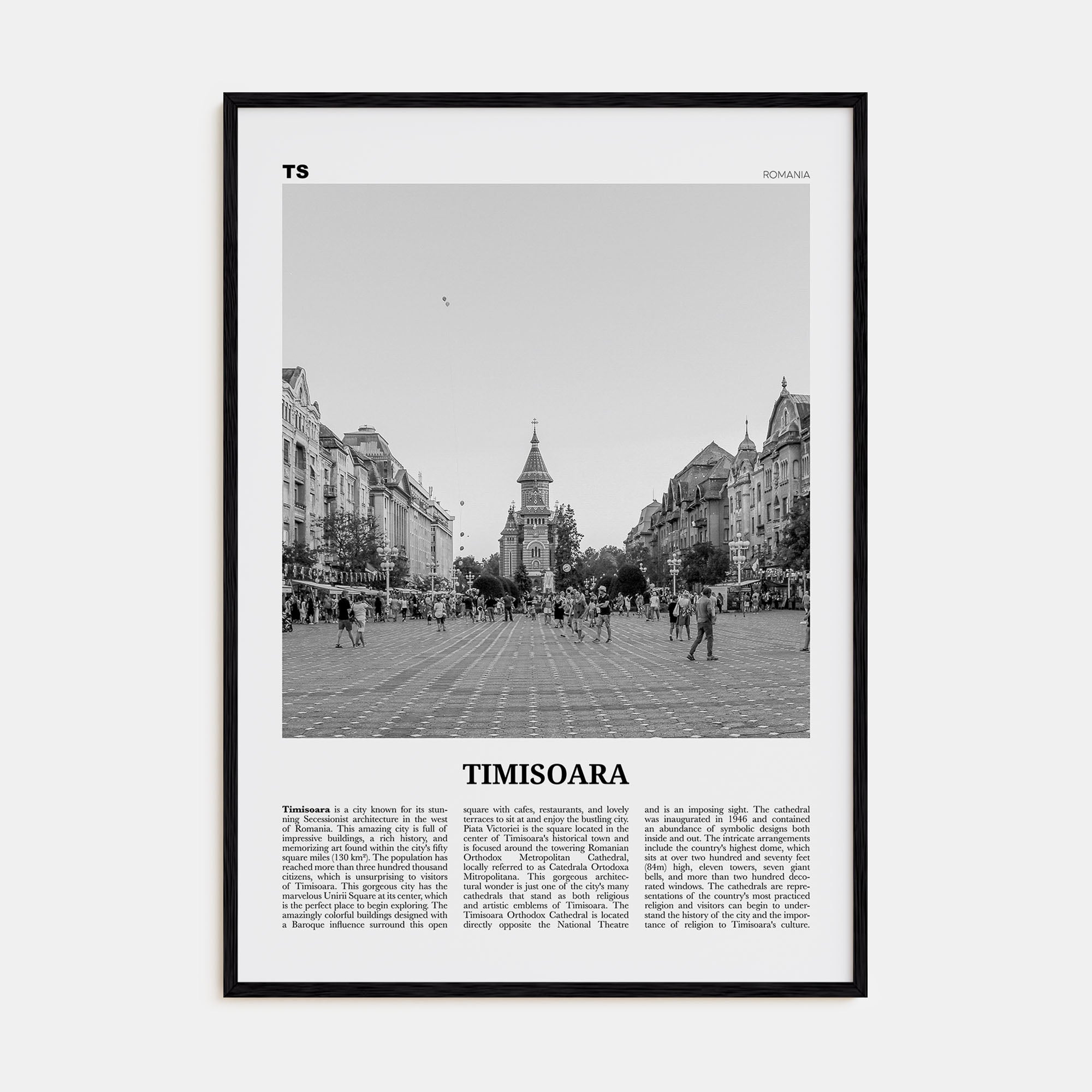 Timisoara Travel B&W No 1 Poster