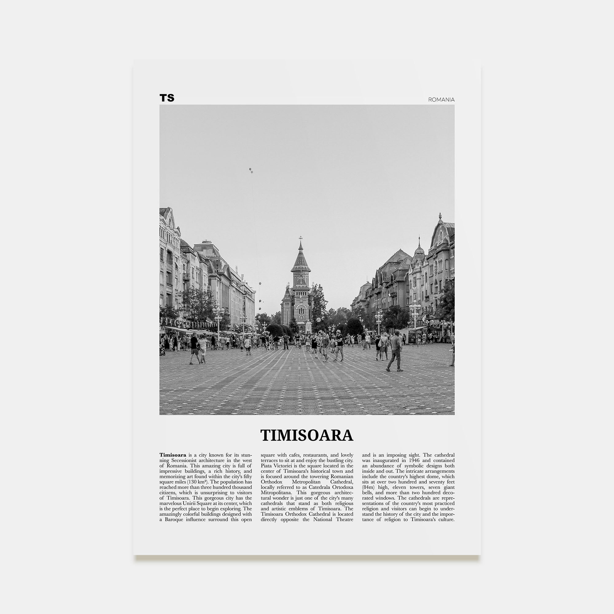 Timisoara Travel B&W No 1 Poster