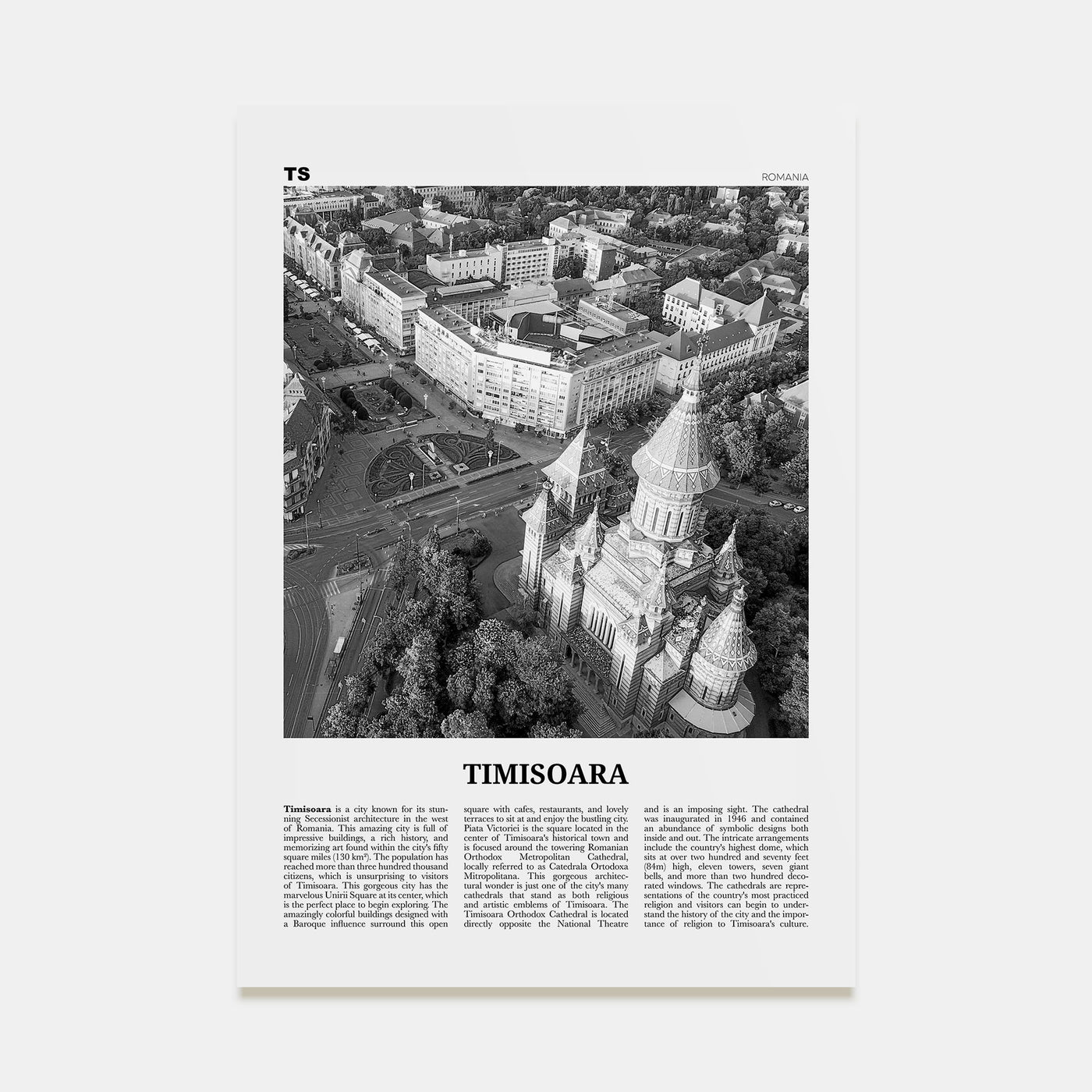 Timisoara Travel B&W No 2 Poster