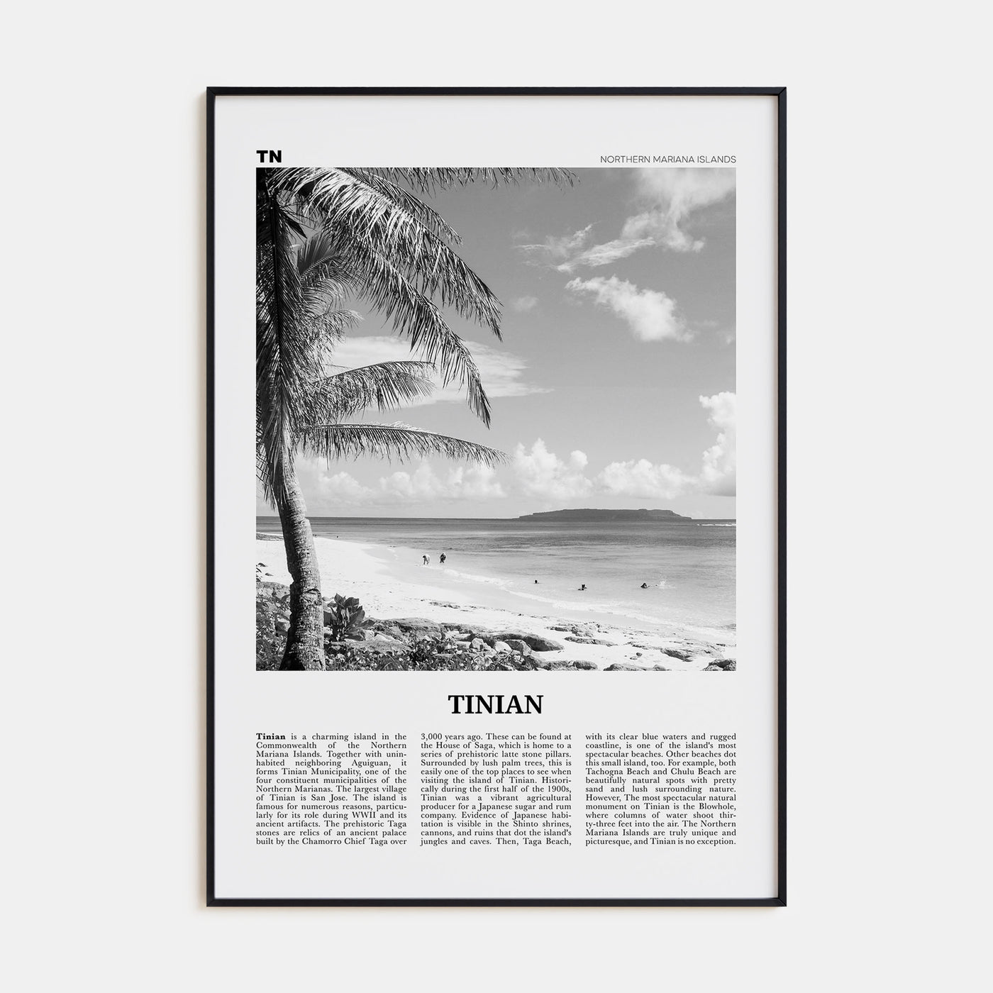 Tinian Travel B&W Poster