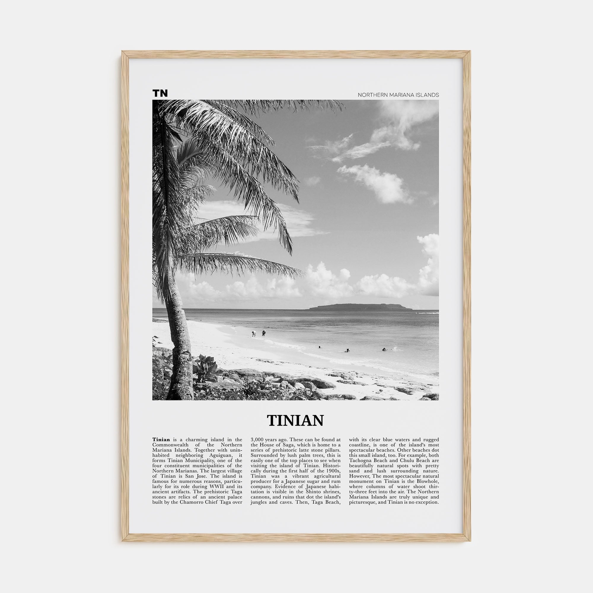 Tinian Travel B&W Poster