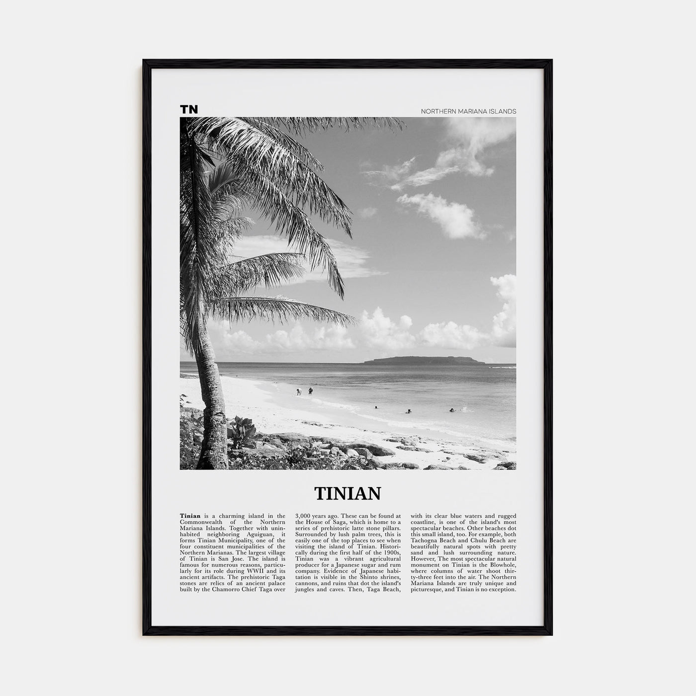 Tinian Travel B&W Poster