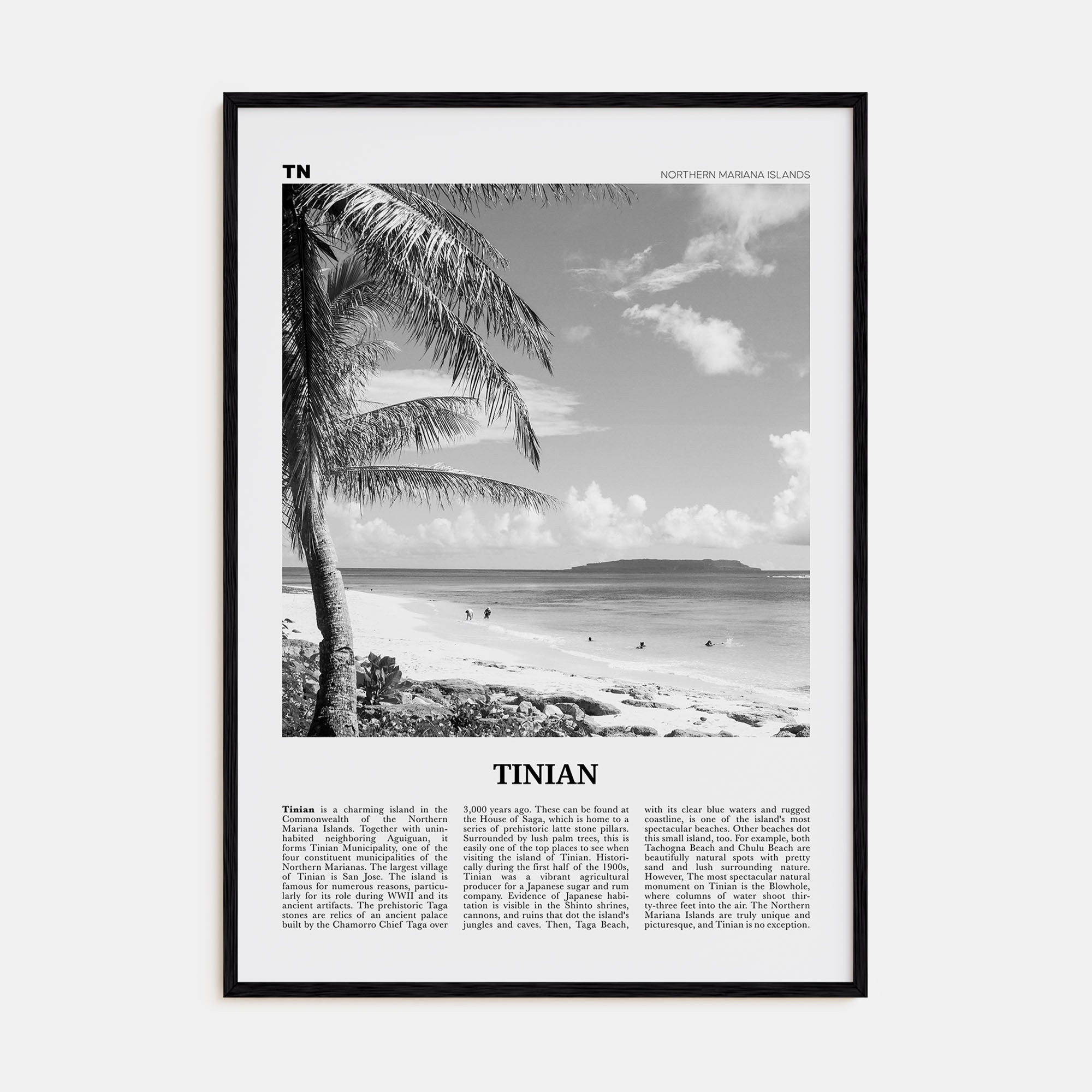 Tinian Travel B&W Poster