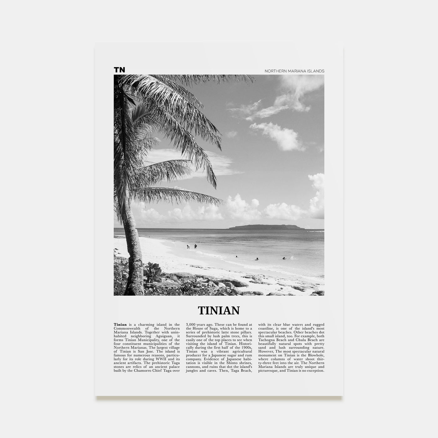 Tinian Travel B&W Poster
