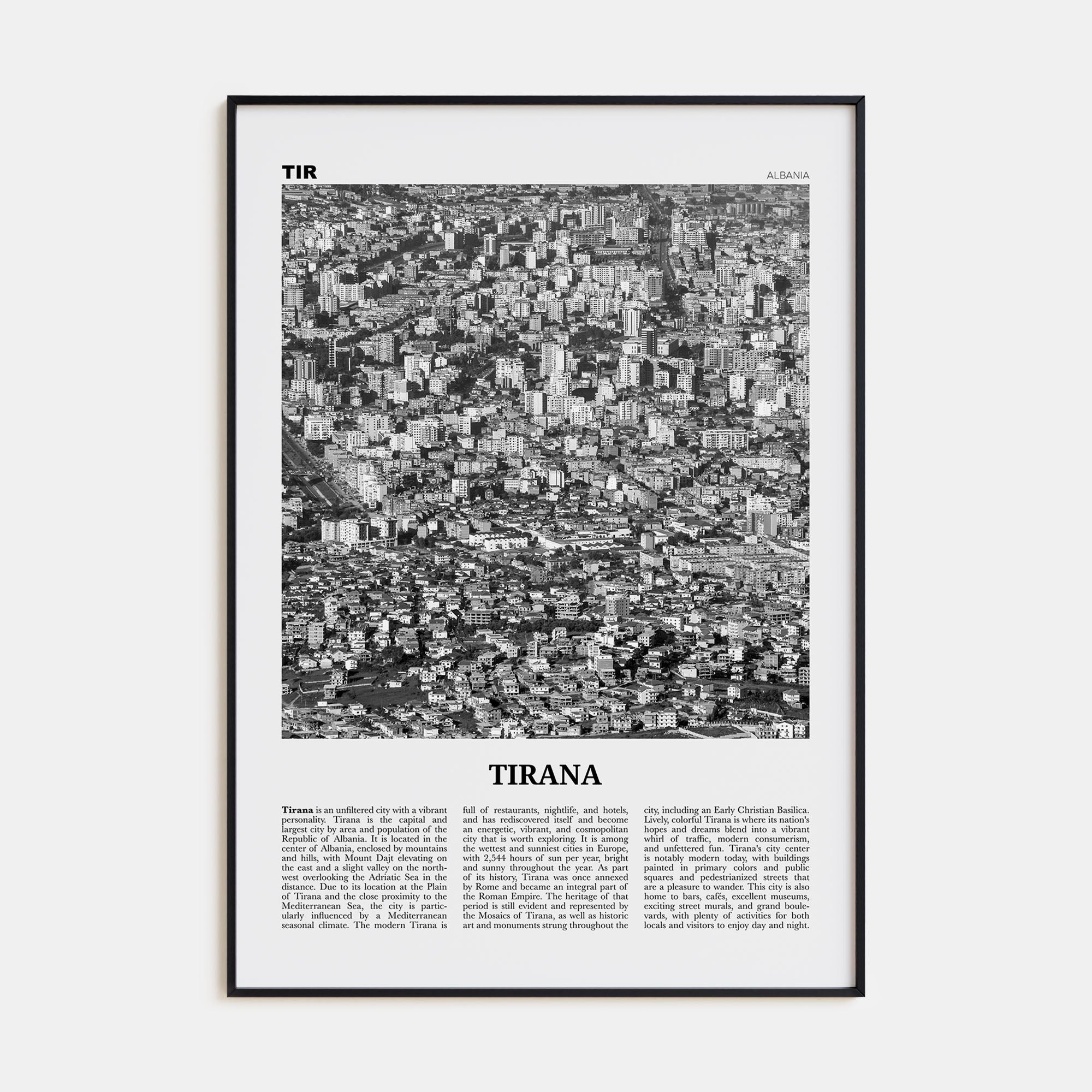 Tirana Travel B&W Poster